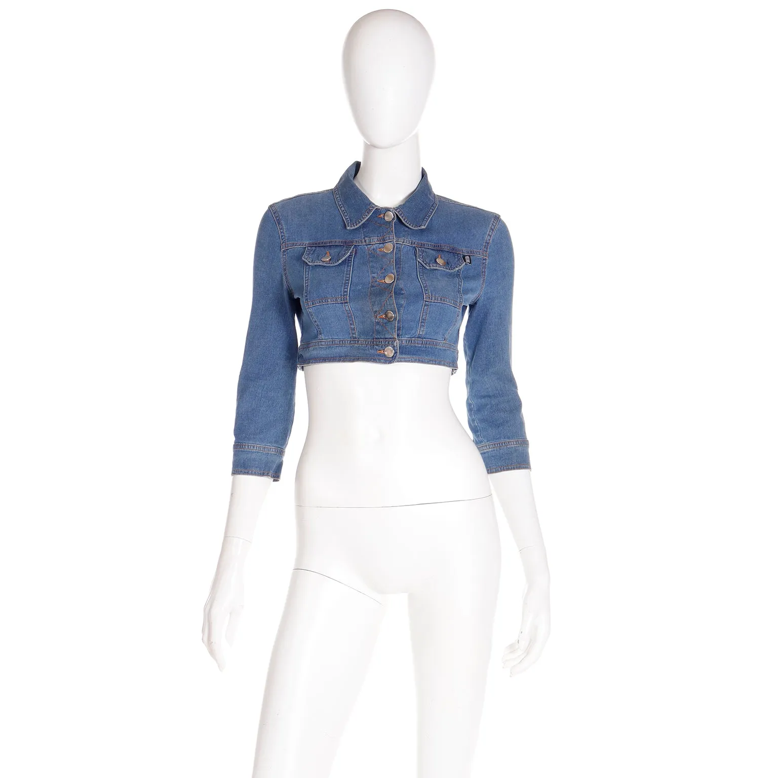 1980s Moschino Jeans Vintage Super Cropped Blue Denim Jacket