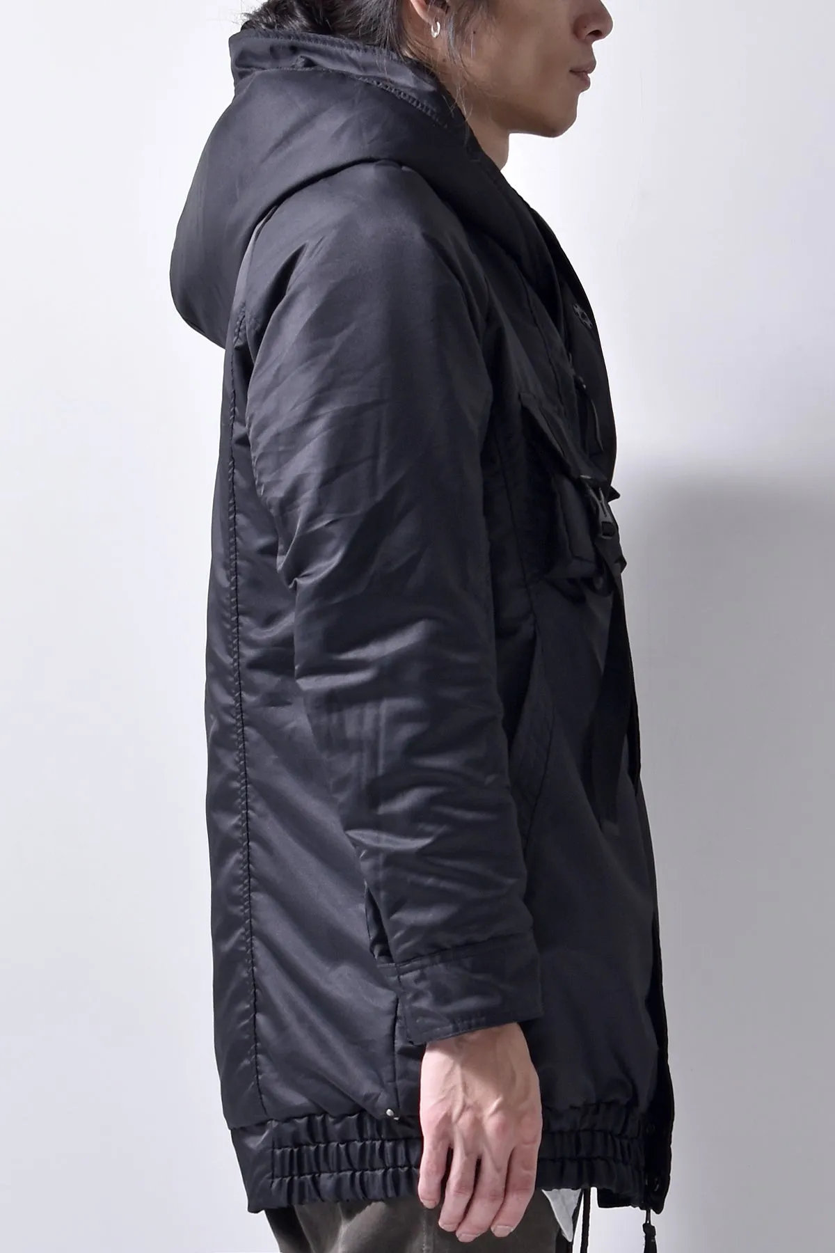 2102-JK03A Hooded Micro Fiber Coat Black