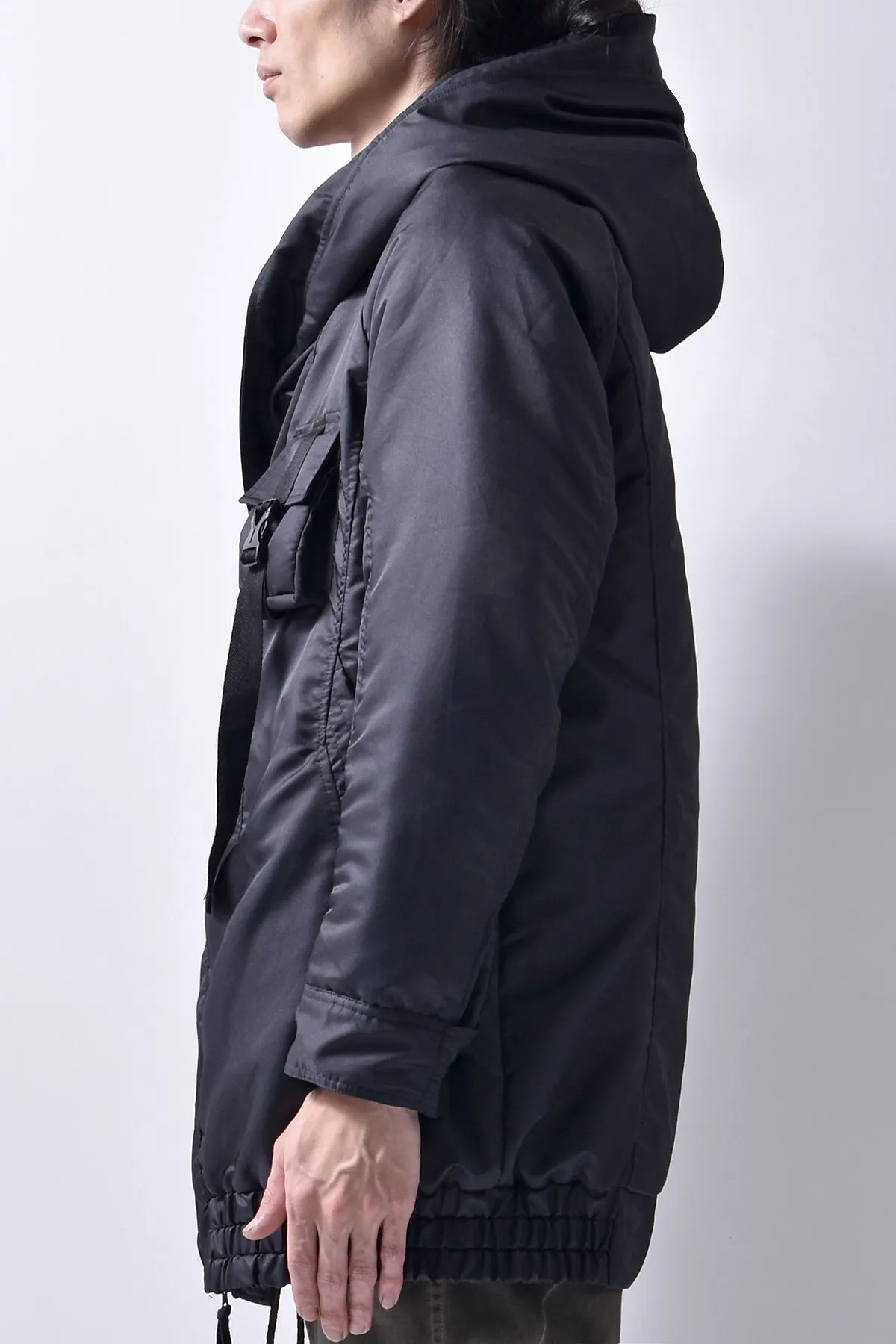 2102-JK03A Hooded Micro Fiber Coat Black