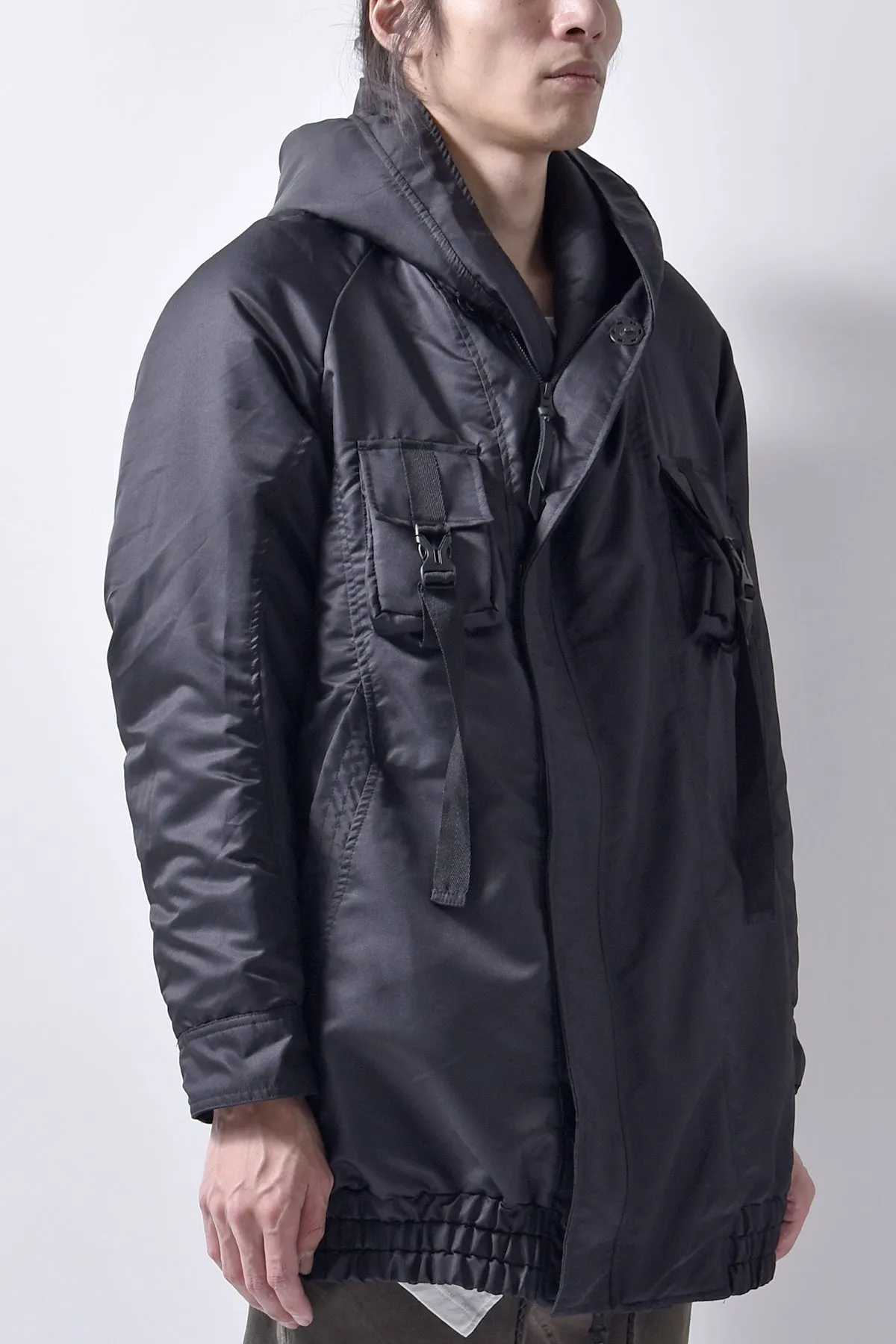 2102-JK03A Hooded Micro Fiber Coat Black