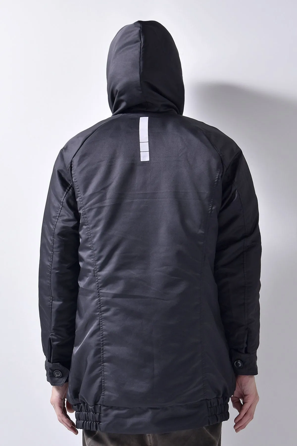 2102-JK03A Hooded Micro Fiber Coat Black
