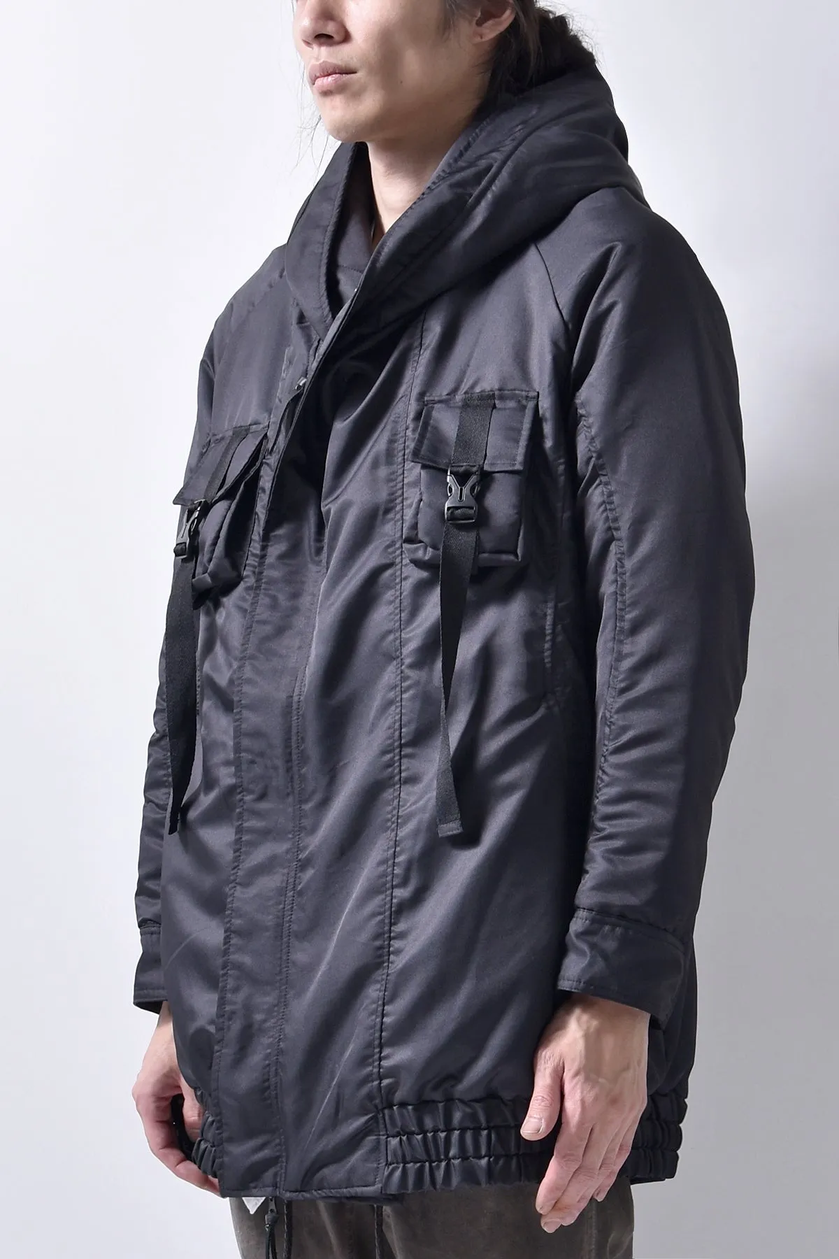 2102-JK03A Hooded Micro Fiber Coat Black
