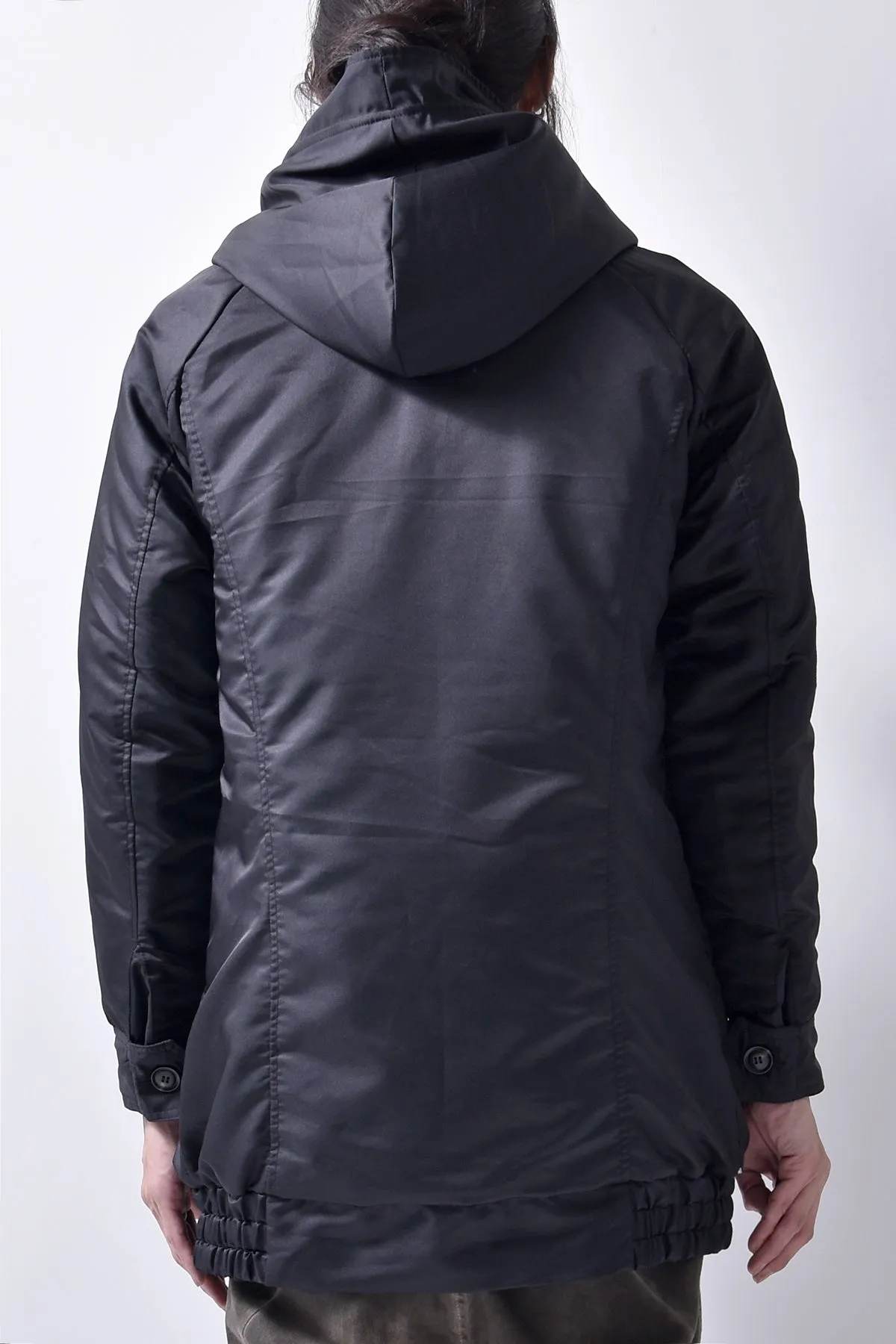 2102-JK03A Hooded Micro Fiber Coat Black