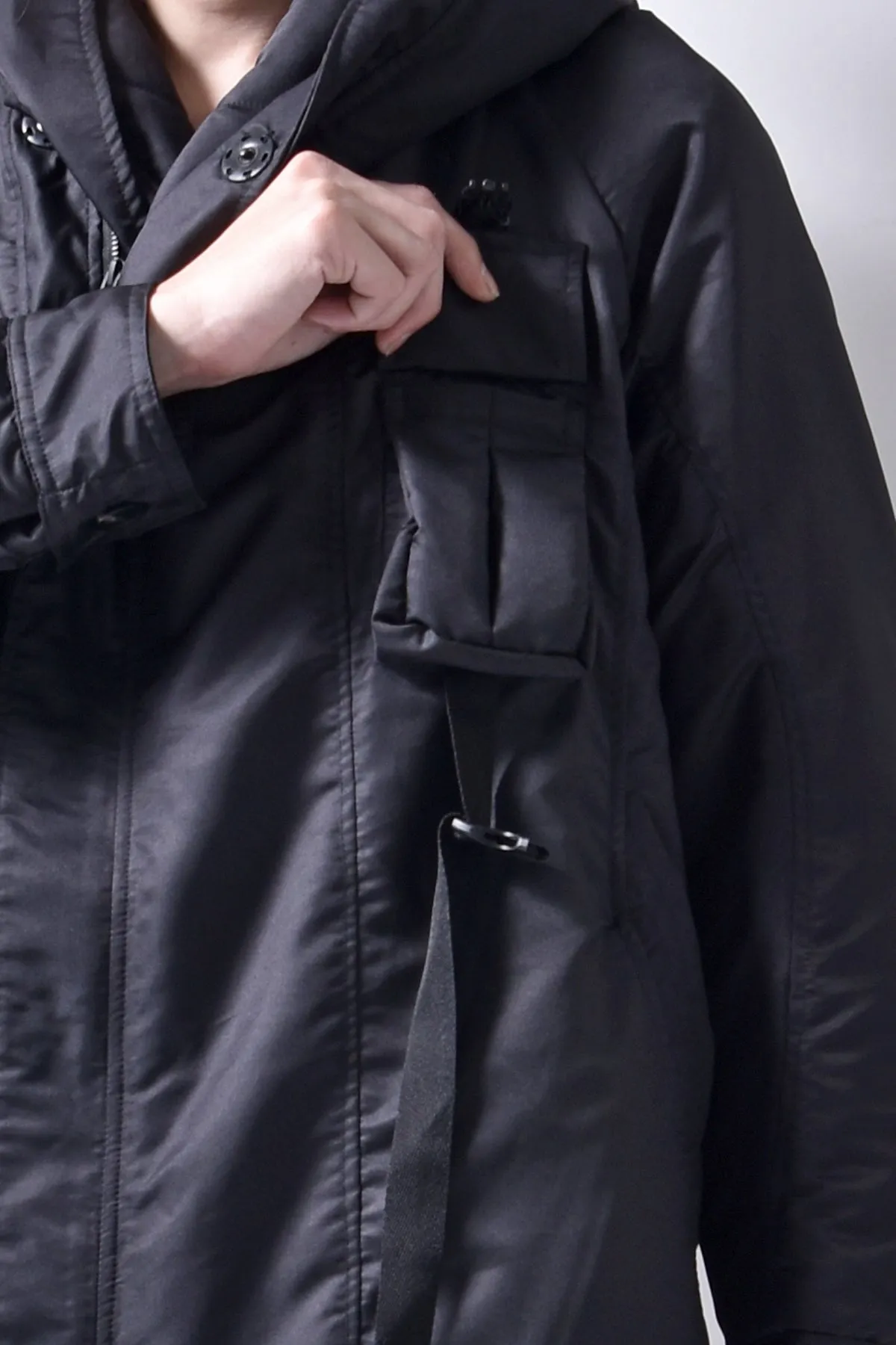 2102-JK03A Hooded Micro Fiber Coat Black