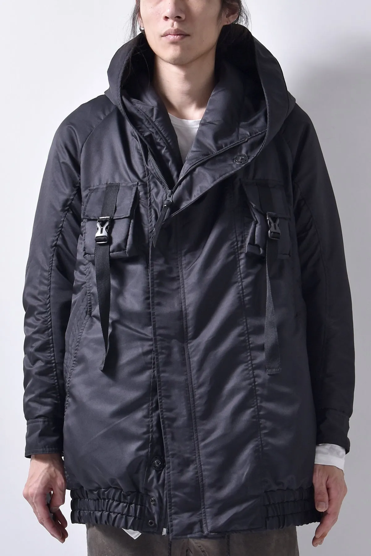 2102-JK03A Hooded Micro Fiber Coat Black