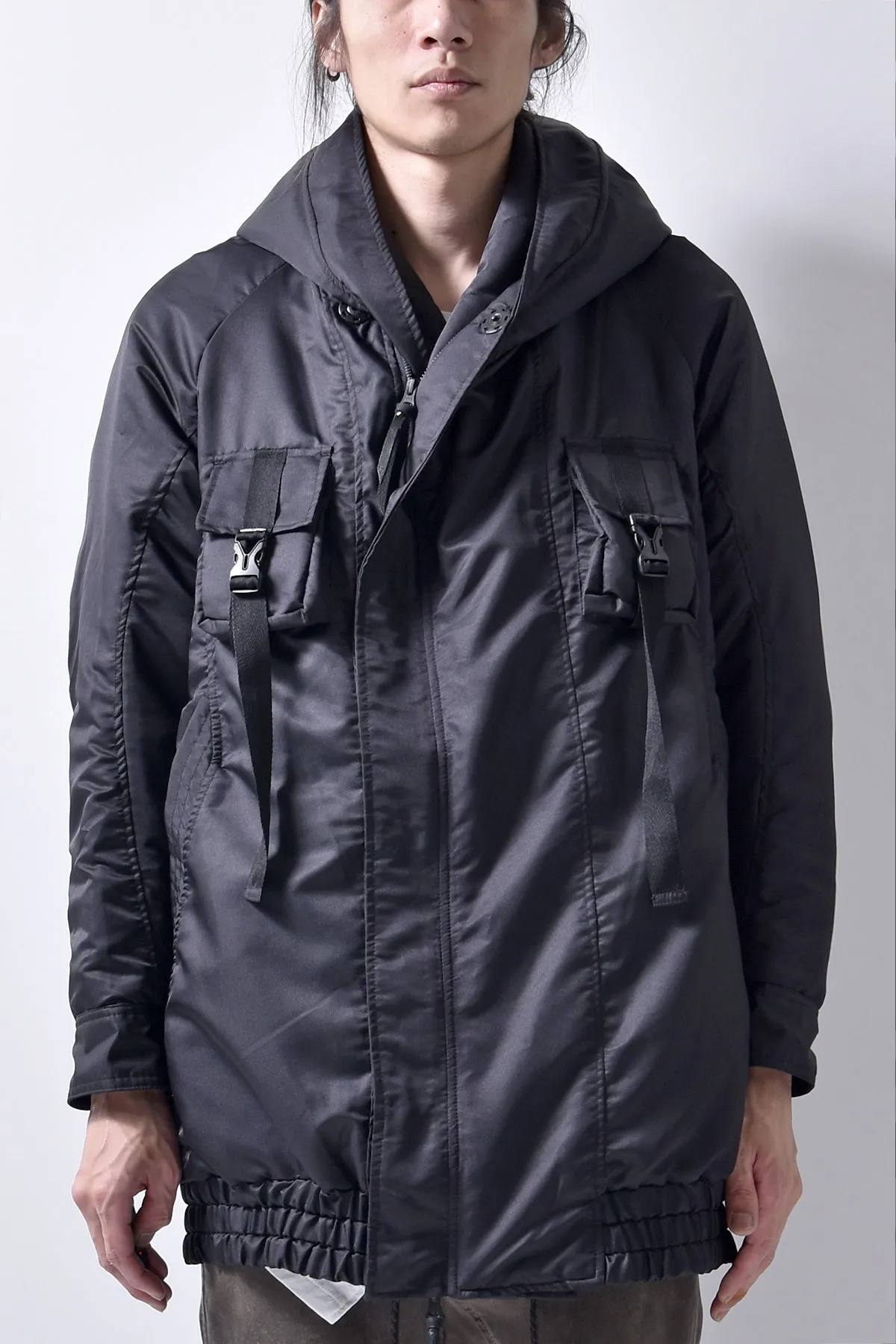 2102-JK03A Hooded Micro Fiber Coat Black