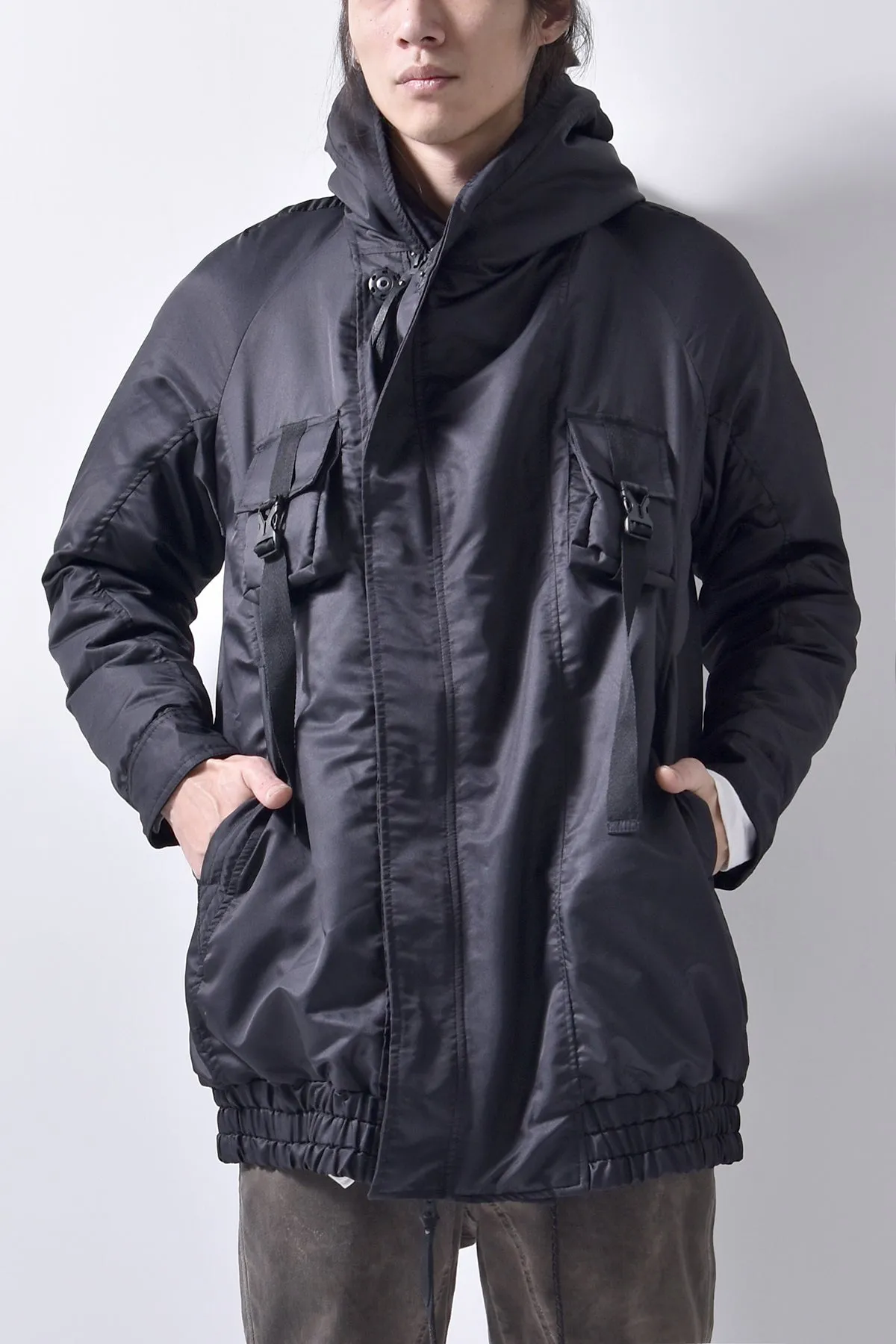 2102-JK03A Hooded Micro Fiber Coat Black