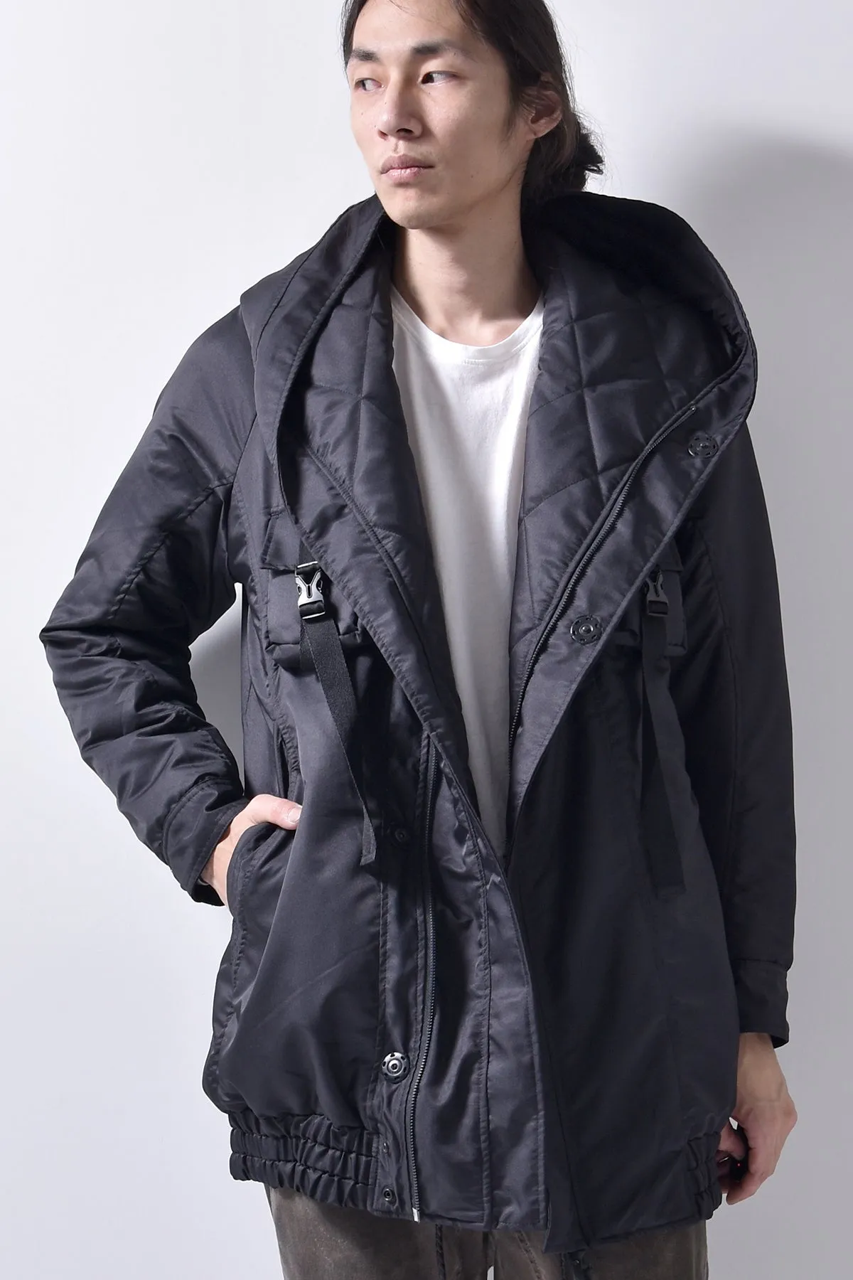 2102-JK03A Hooded Micro Fiber Coat Black