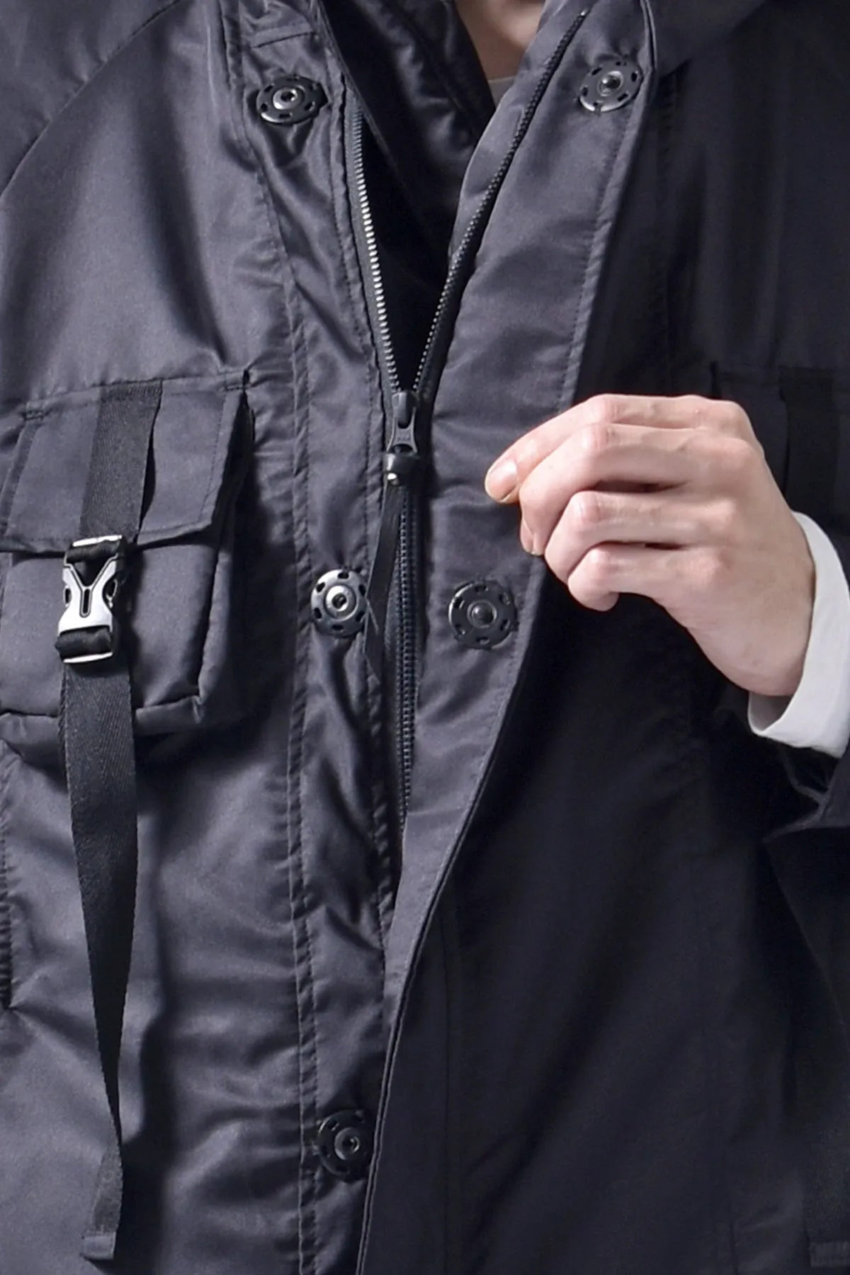 2102-JK03A Hooded Micro Fiber Coat Black