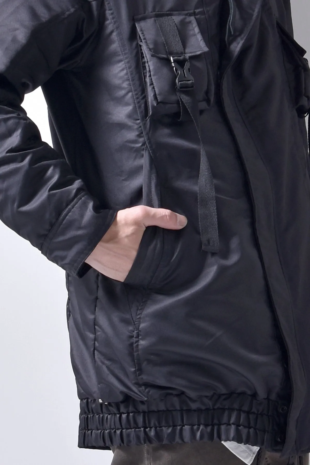 2102-JK03A Hooded Micro Fiber Coat Black