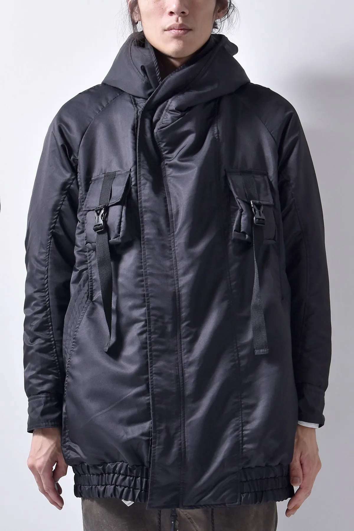 2102-JK03A Hooded Micro Fiber Coat Black