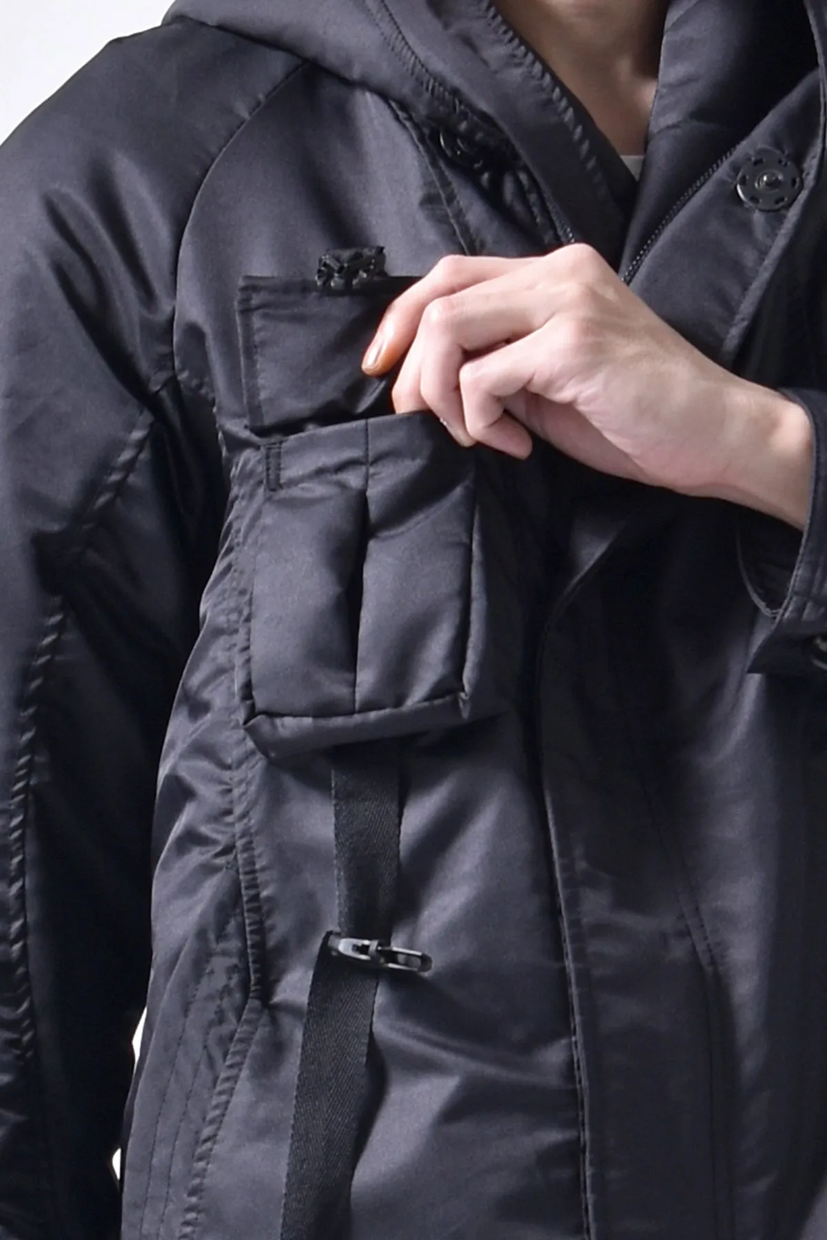 2102-JK03A Hooded Micro Fiber Coat Black