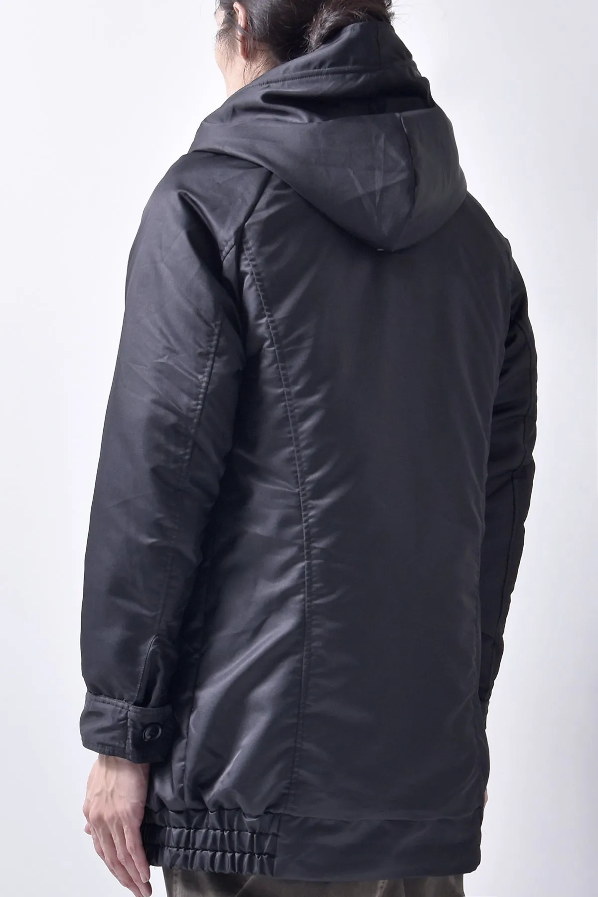 2102-JK03A Hooded Micro Fiber Coat Black