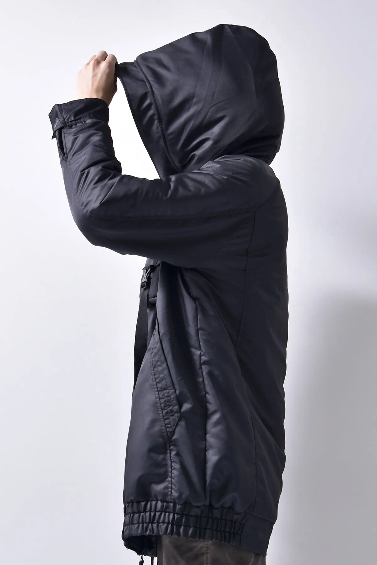 2102-JK03A Hooded Micro Fiber Coat Black