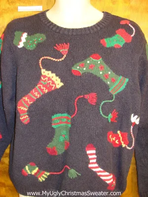 2sided Stocking Themed Cheesy Christmas Jumper Sweater