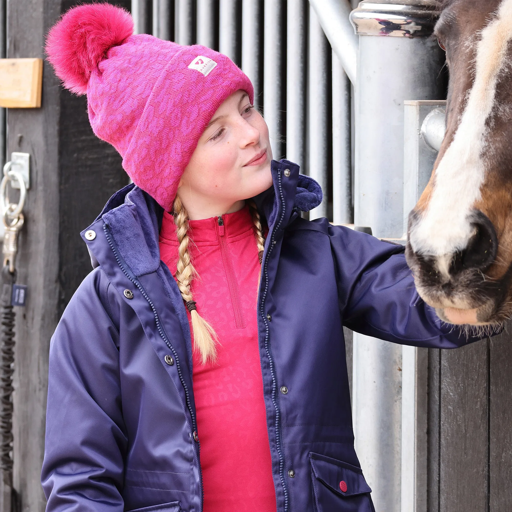 Aubrion Fleece Lined Bobble Hat - Cerise