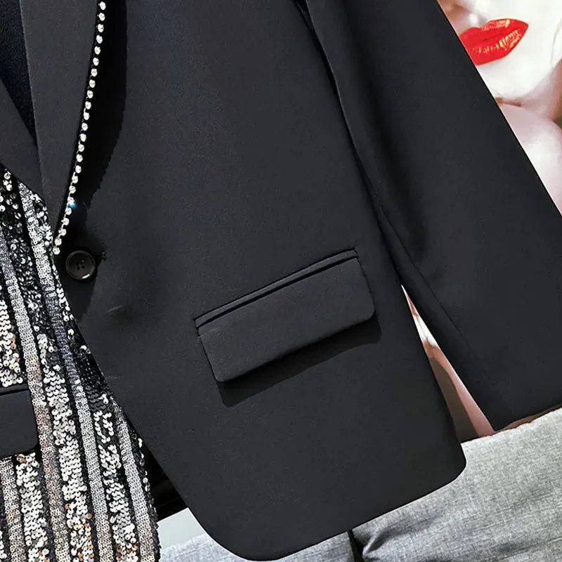 Black Color with Sequins Decor Blazer