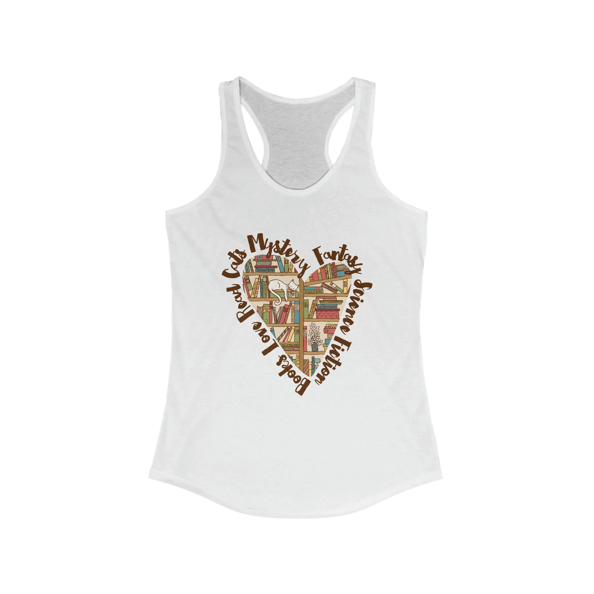Book Lover Heart Cat Lady T-shirt | Cat Lover Bookworm Gifts | Women's Slim-fit Racerback Tank Top
