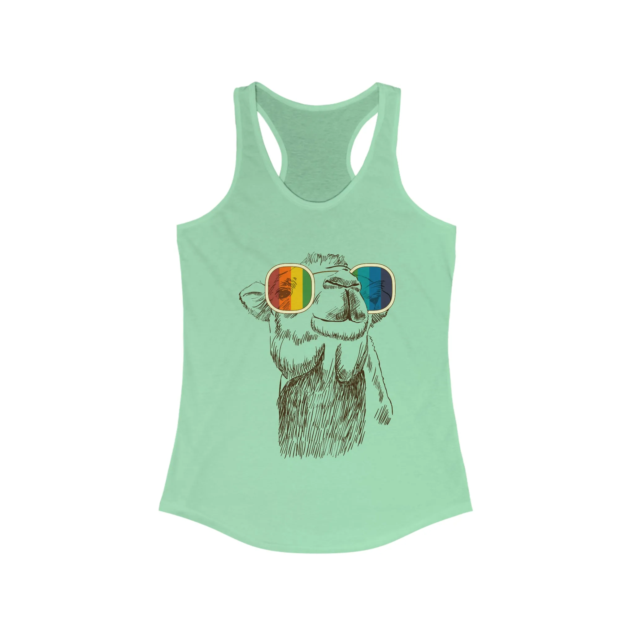 Camel Retro Rainbow Funny Aesthetic Shirt | Joe Cool Gifts | Women's Slim-fit Racerback Tank Top