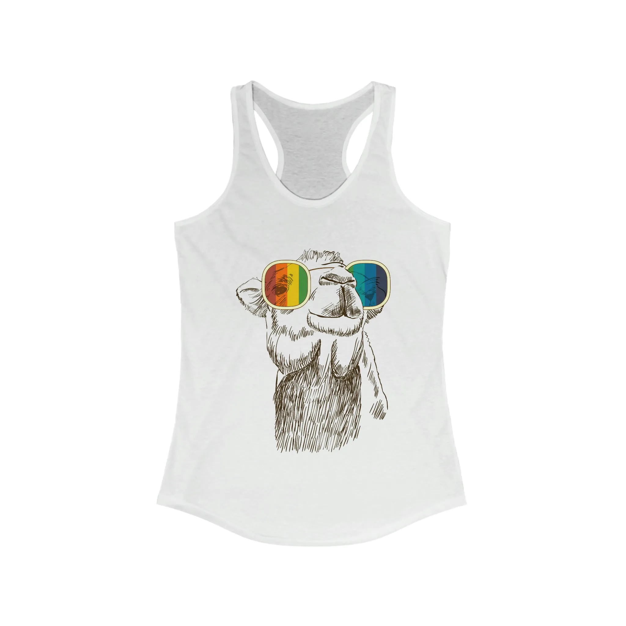 Camel Retro Rainbow Funny Aesthetic Shirt | Joe Cool Gifts | Women's Slim-fit Racerback Tank Top