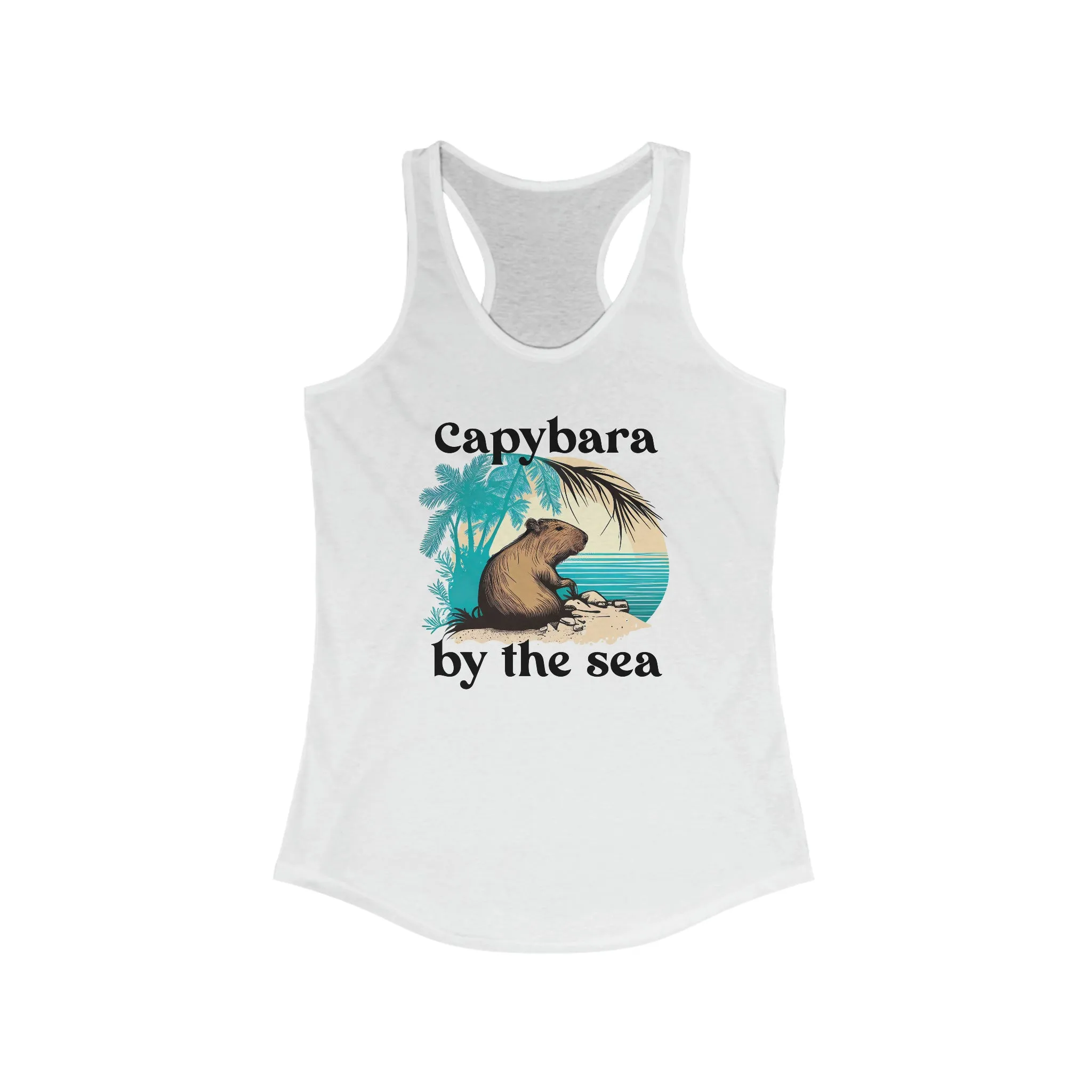 Capybara By The Sea Shirt | Capybara Lover Gift | Tropical Island Shirt | Funny Capybara Shirt | Women's Slim-fit Racerback Tank Top