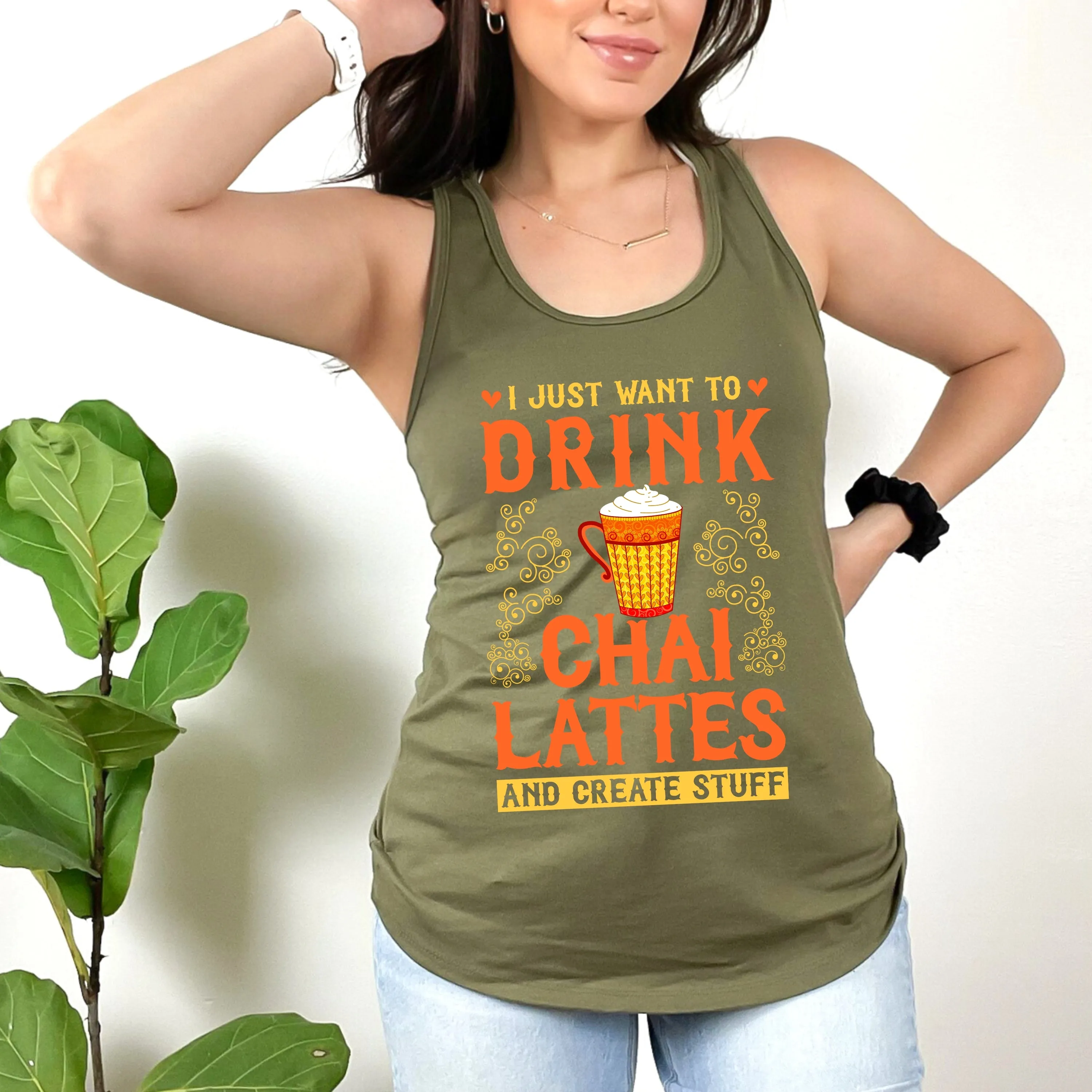 Chai Latte Chai Tea Shirt | Artist Shirt | Crafter Artist Gift | Chai Lover Tea Gift for Her | Women's Slim-fit Racerback Tank Top
