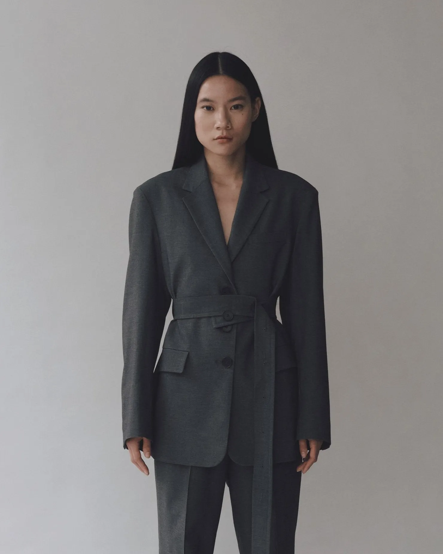 Charcoal Oversized Belted Jacket