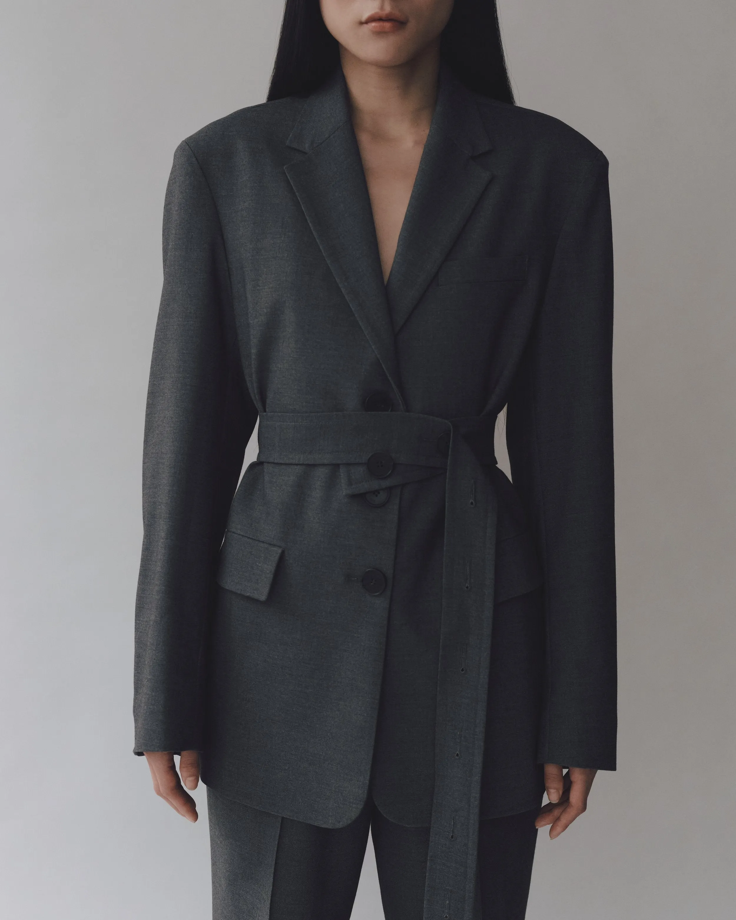 Charcoal Oversized Belted Jacket