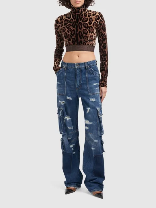 Dolce&amp;Gabbana   Leopard print chenille crop top 