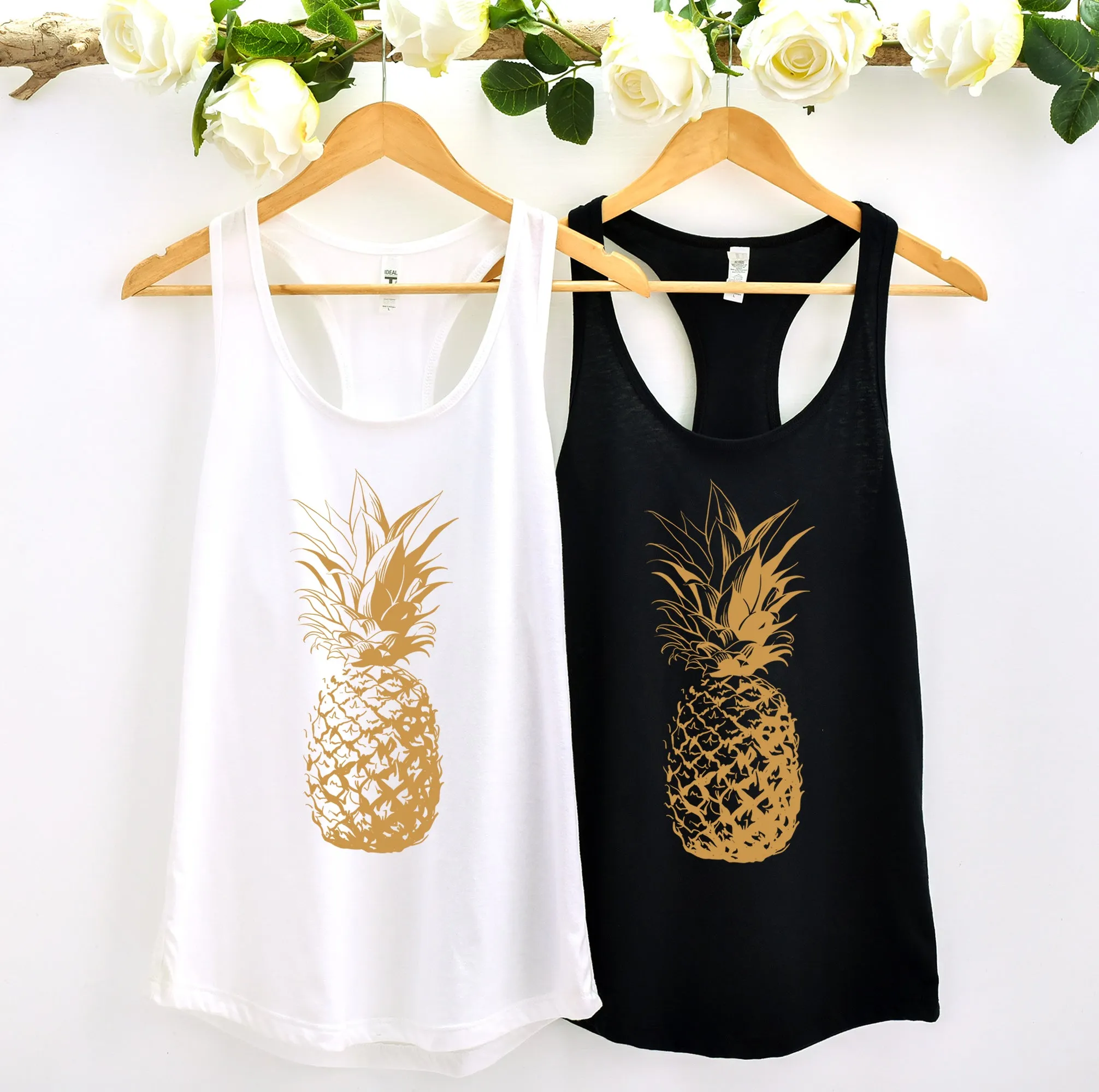 Gold Pineapple Beach Bum Aesthetic Shirt | Hawaiian Gift | Women's Ideal Racerback Tank Top