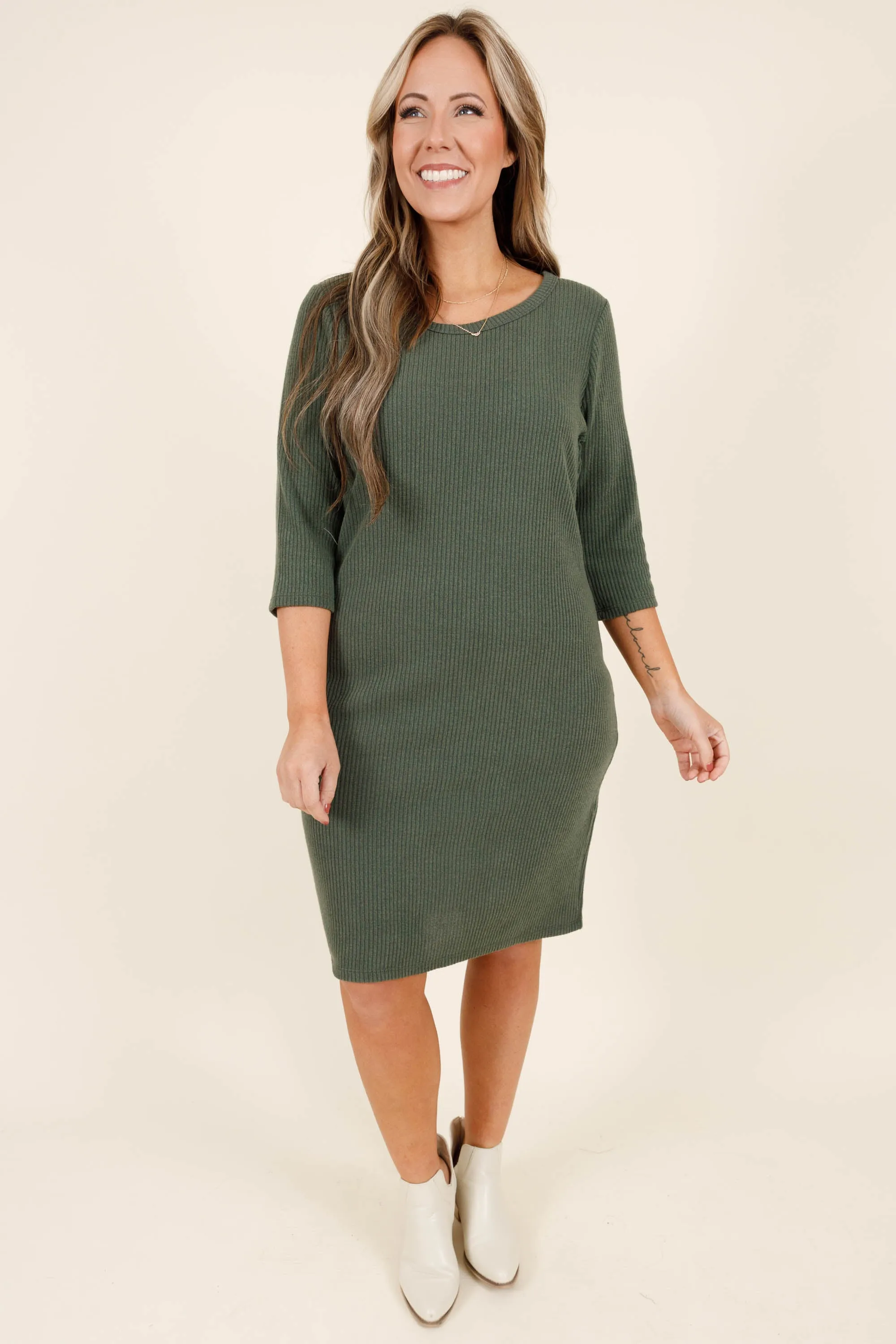 Happiness Is Contagious Dress, Hunter Green