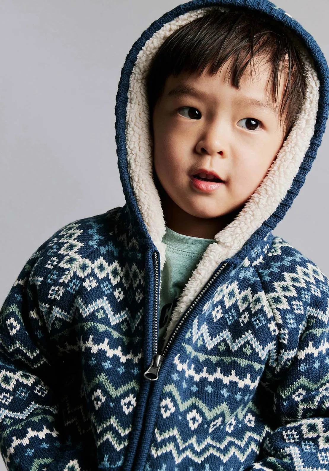 Hooded jacquard jacket - Navy