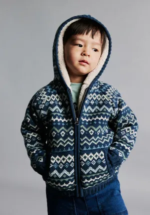 Hooded jacquard jacket - Navy