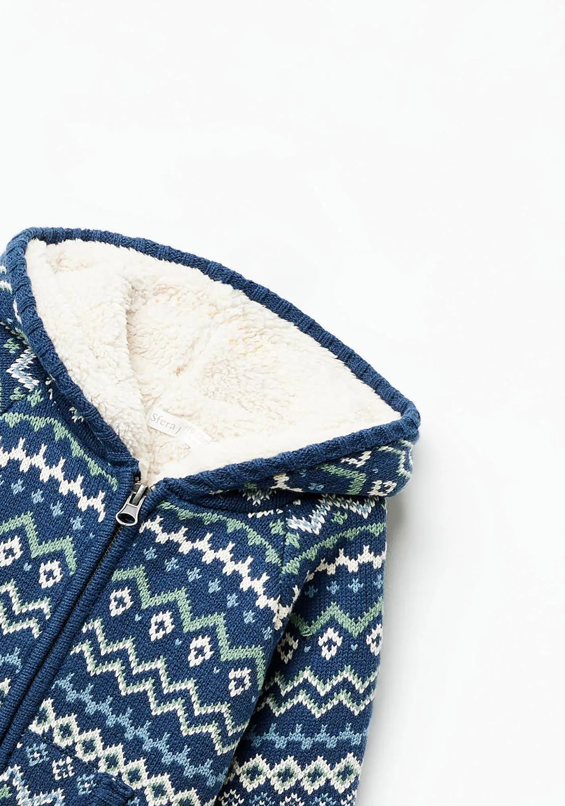 Hooded jacquard jacket - Navy