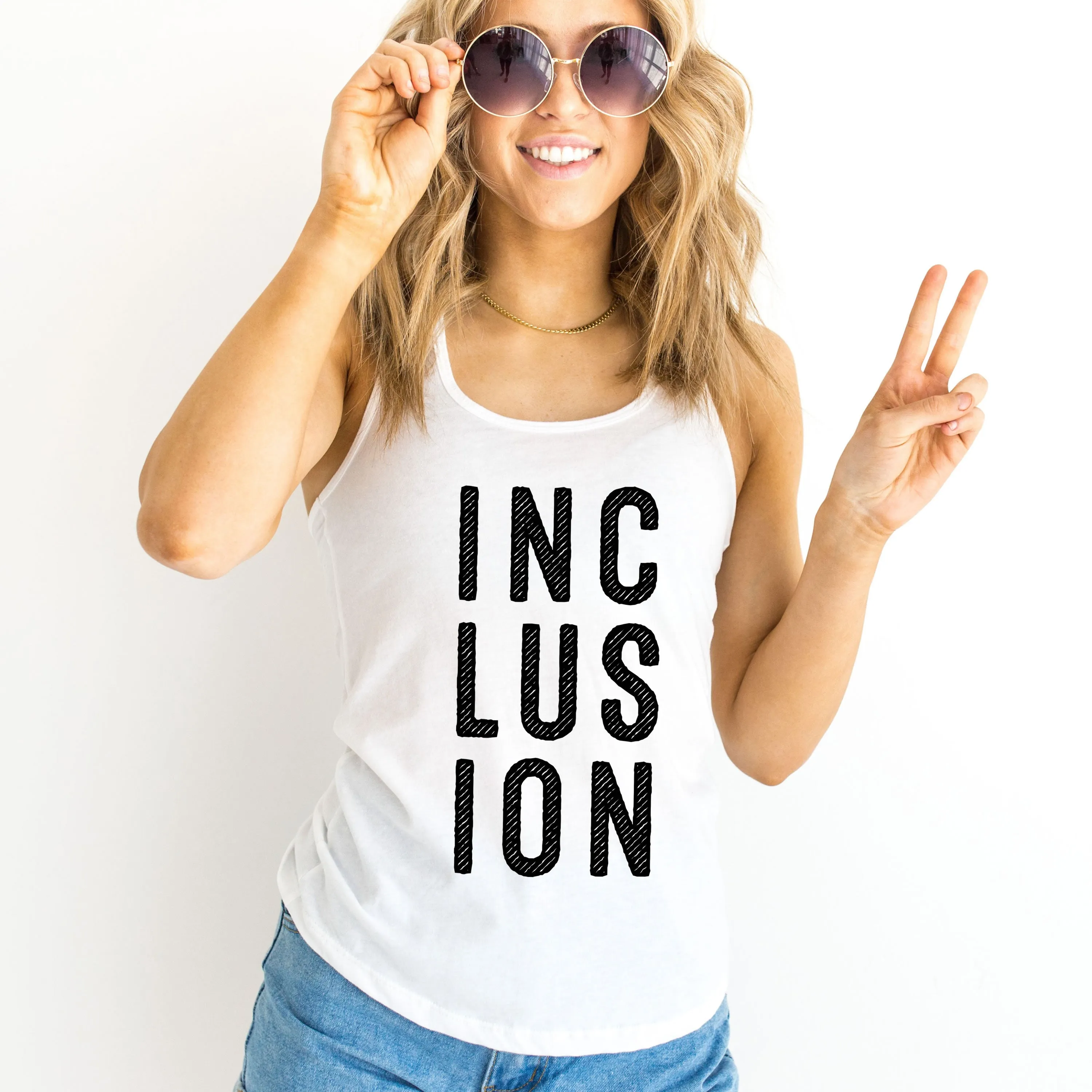 Inclusion Autism Disability Shirt | Autism Awareness Gift | Women's Ideal Racerback Tank