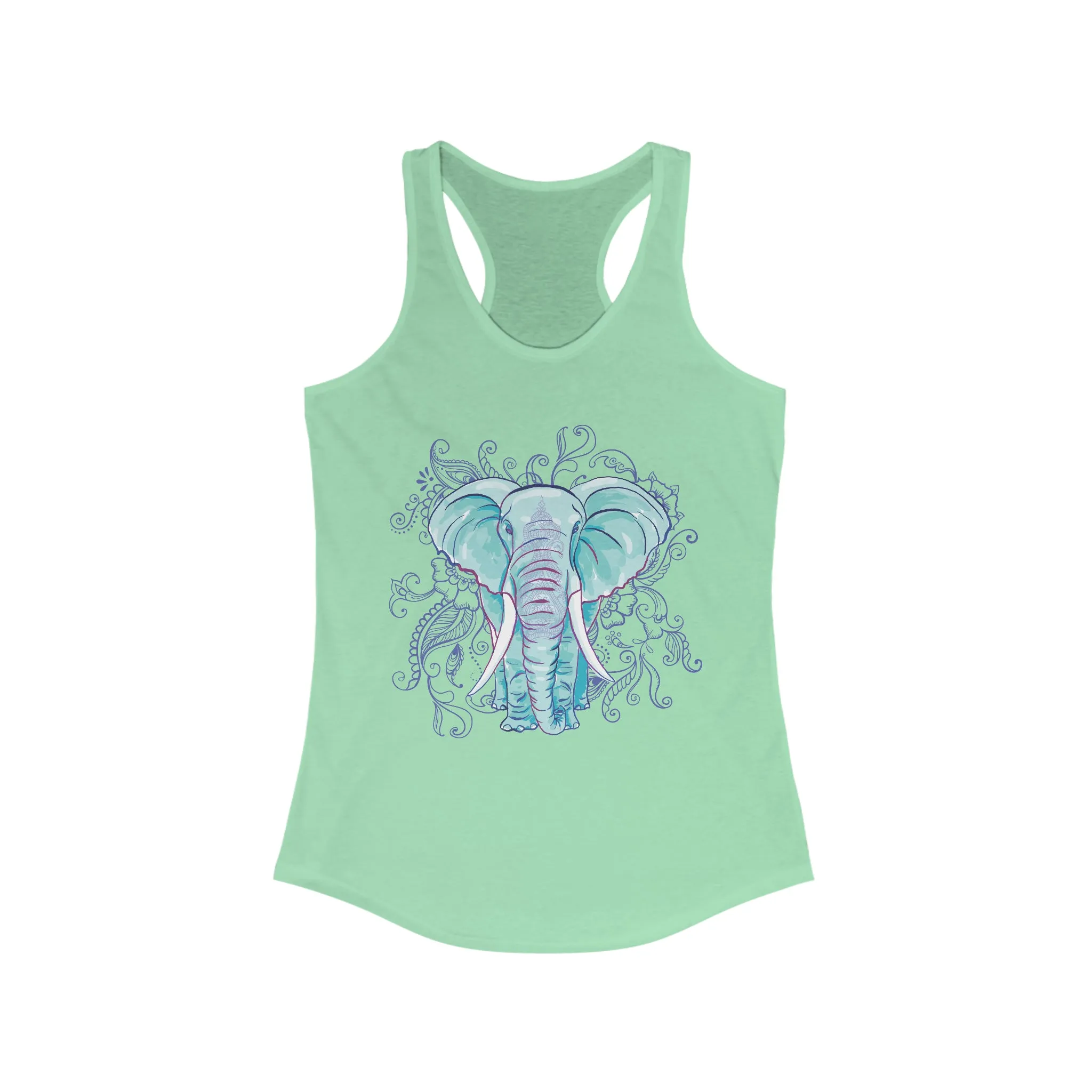 Indian Mandala Watercolor Art Elephant Shirt | Mandala Elephant Gift | Women's Ideal Racerback Tank