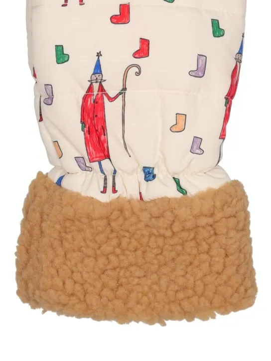 Jellymallow   Printed nylon mittens w/faux fur 
