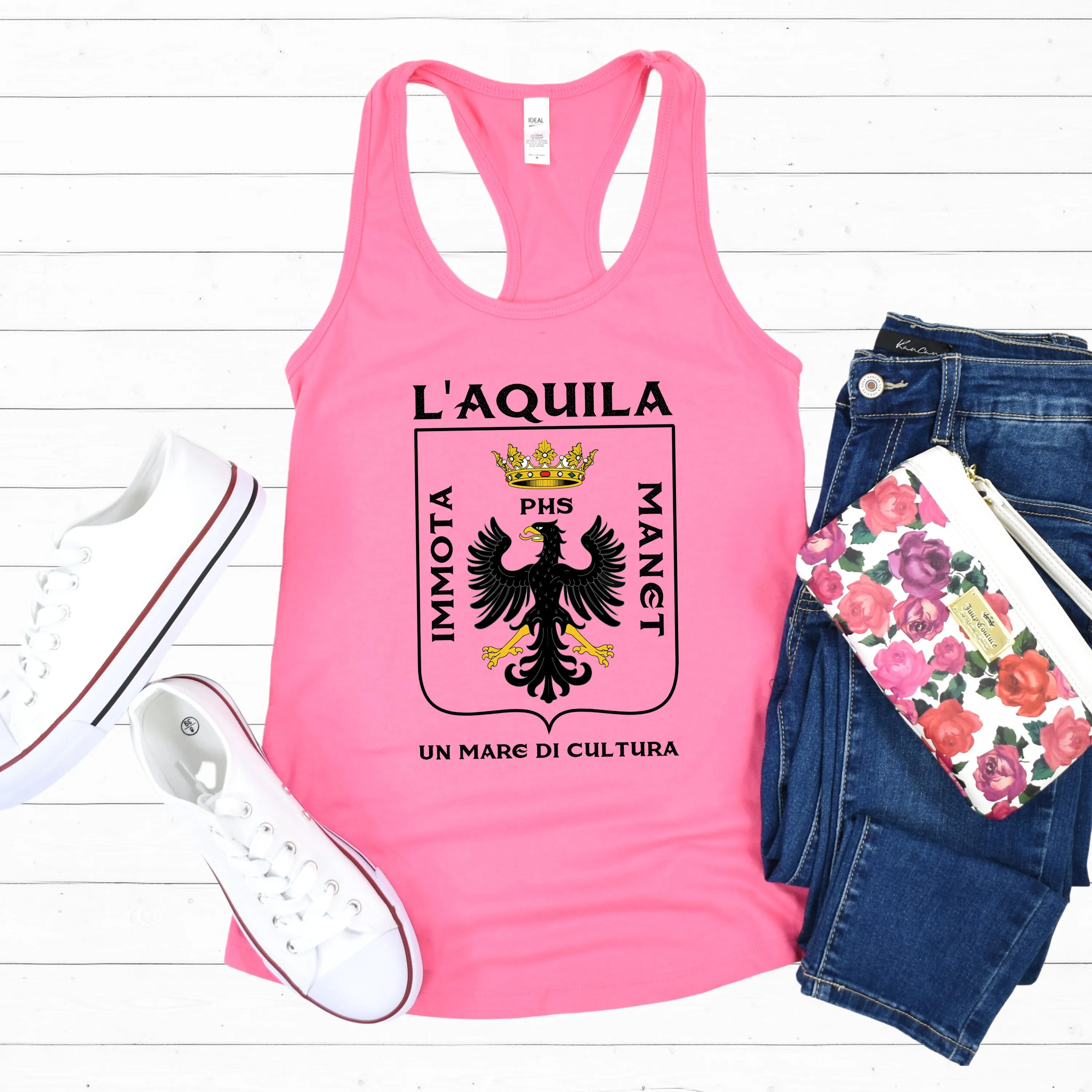 L'Aquila Italy Coat of Arms Shirt | Abruzzo Italian Travel Lover Gift | Women's Ideal Racerback Tank Top