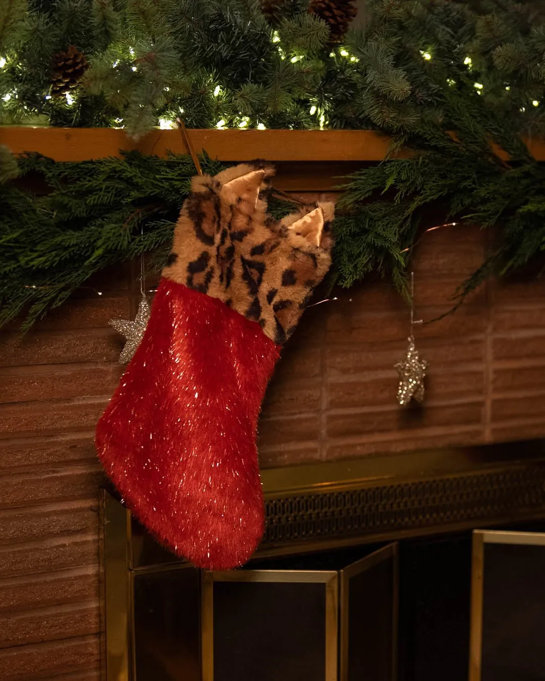 Leopard Faux Fur Christmas Stocking