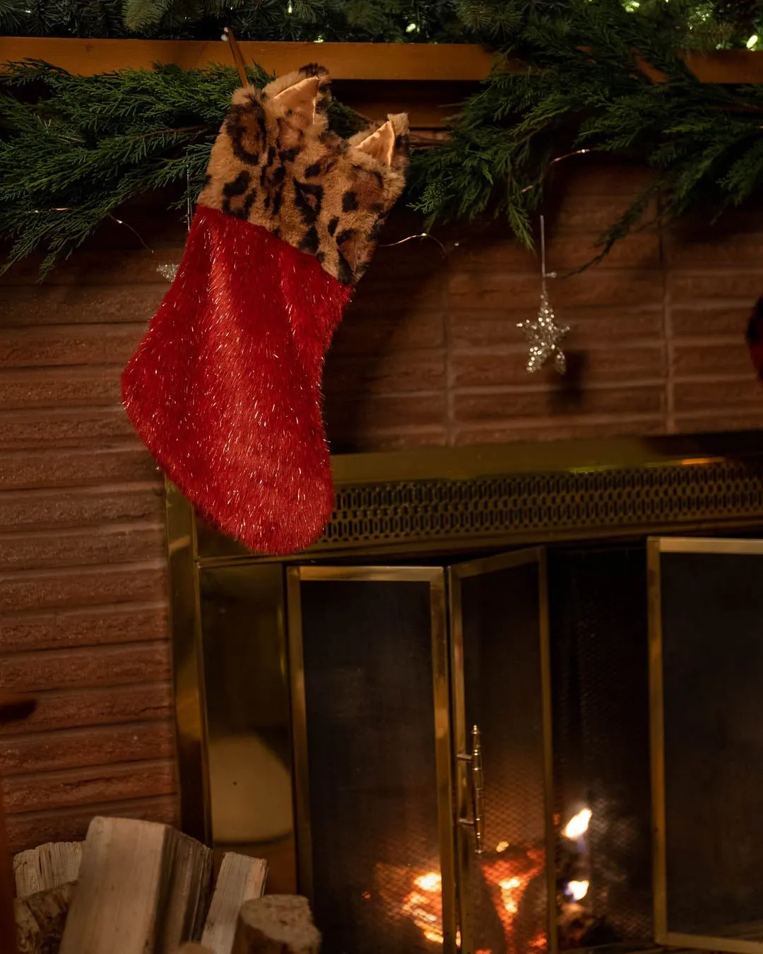 Leopard Faux Fur Christmas Stocking