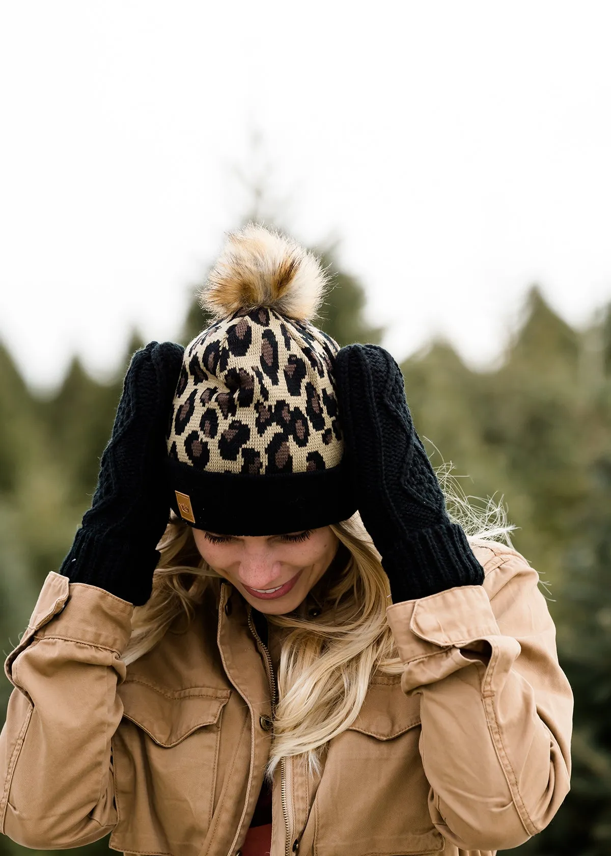 Leopard Print Fur Pom Hat - FINAL SALE