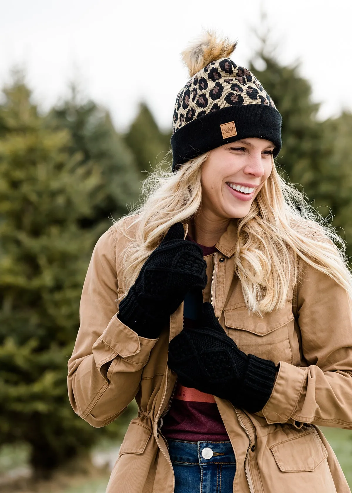 Leopard Print Fur Pom Hat - FINAL SALE