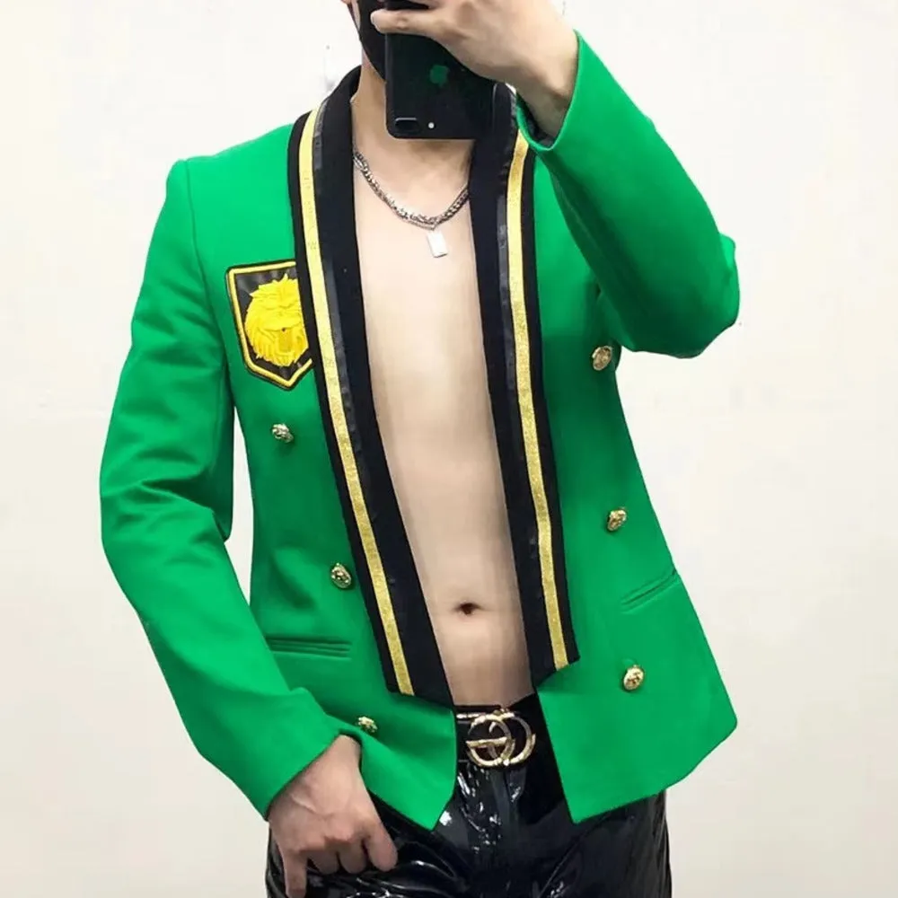 Lion Green Gold Button Blazer
