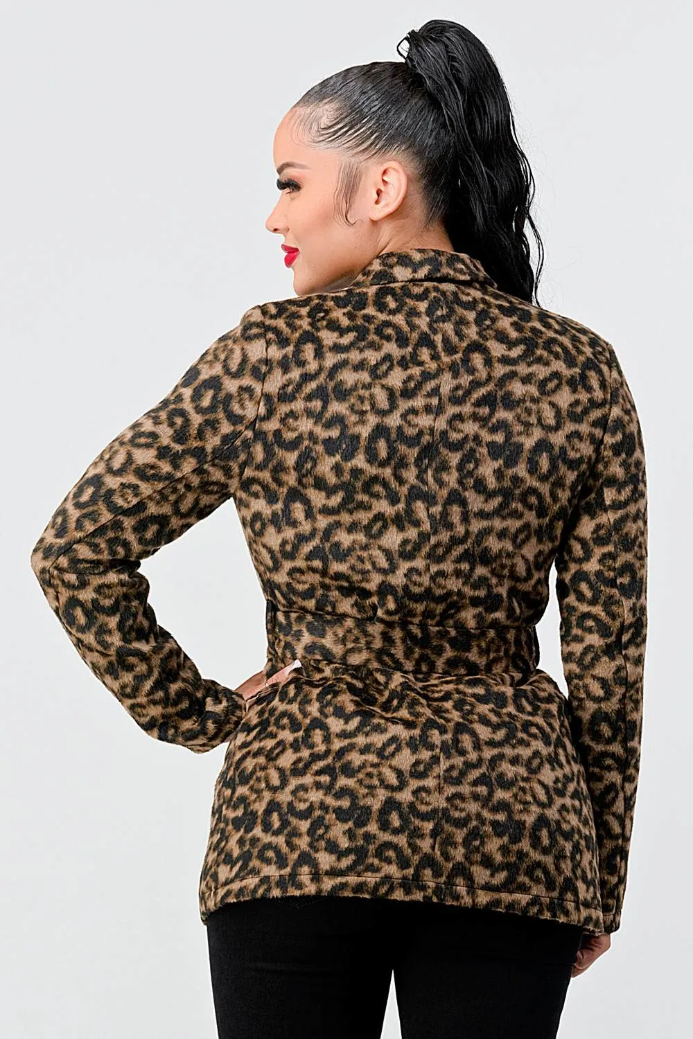 LUX LEOPARD BLAZER WIAST TIE BLAZER JACKET