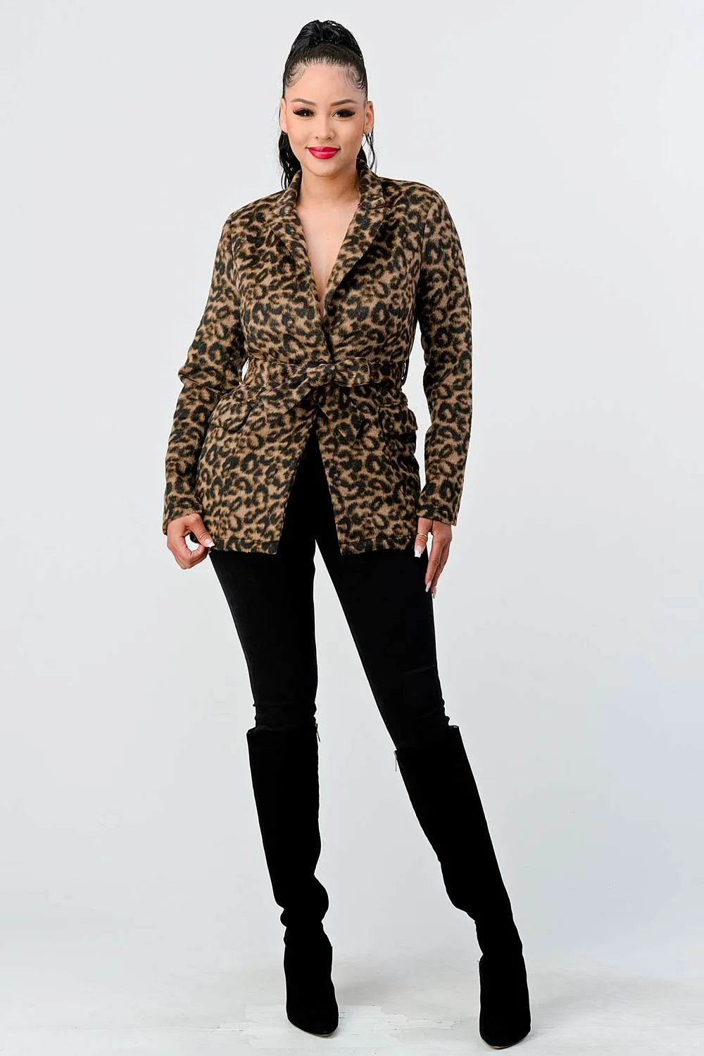 LUX LEOPARD BLAZER WIAST TIE BLAZER JACKET