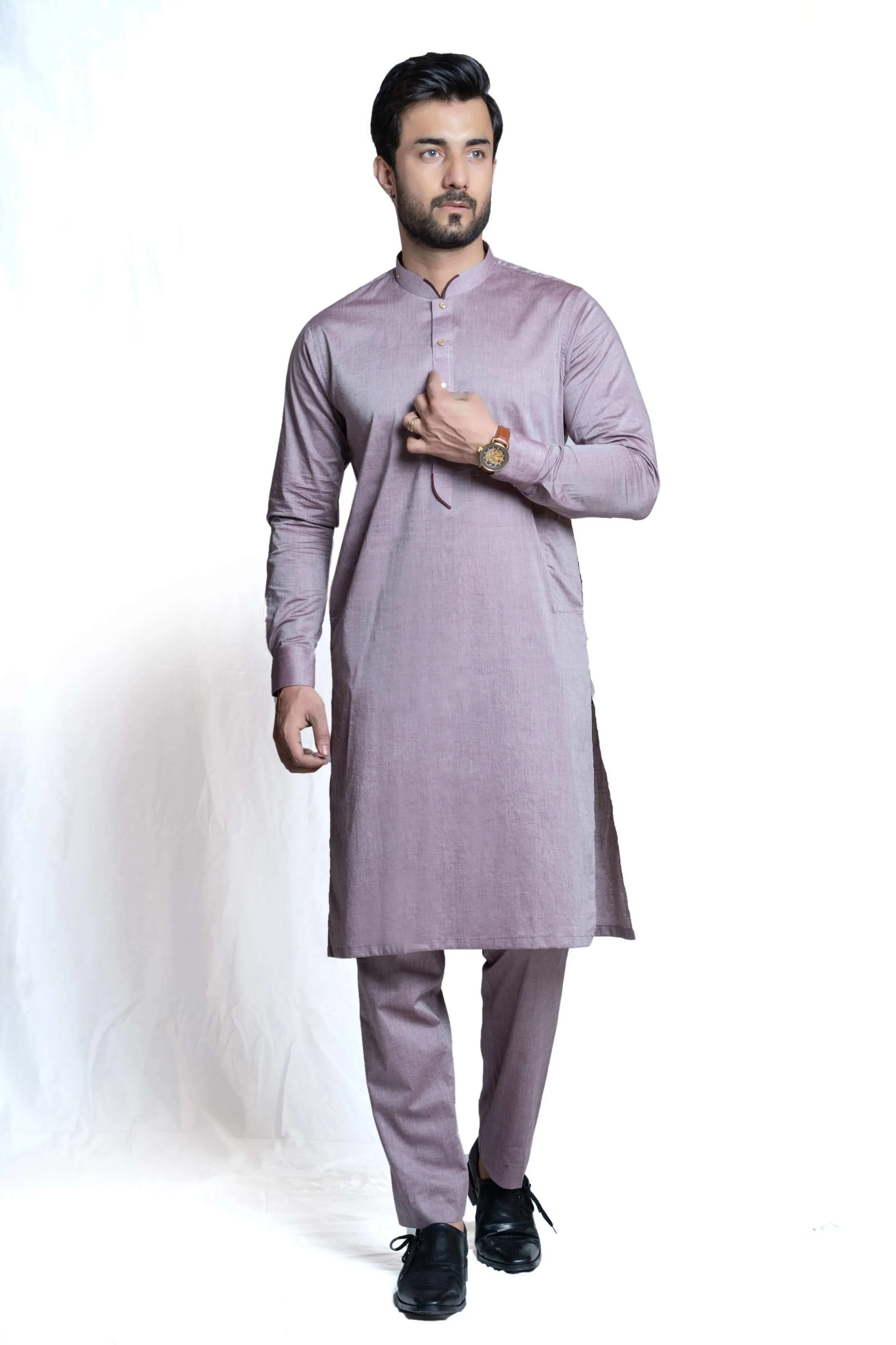 Mauve Chambray Kurta Pant Slim Fit