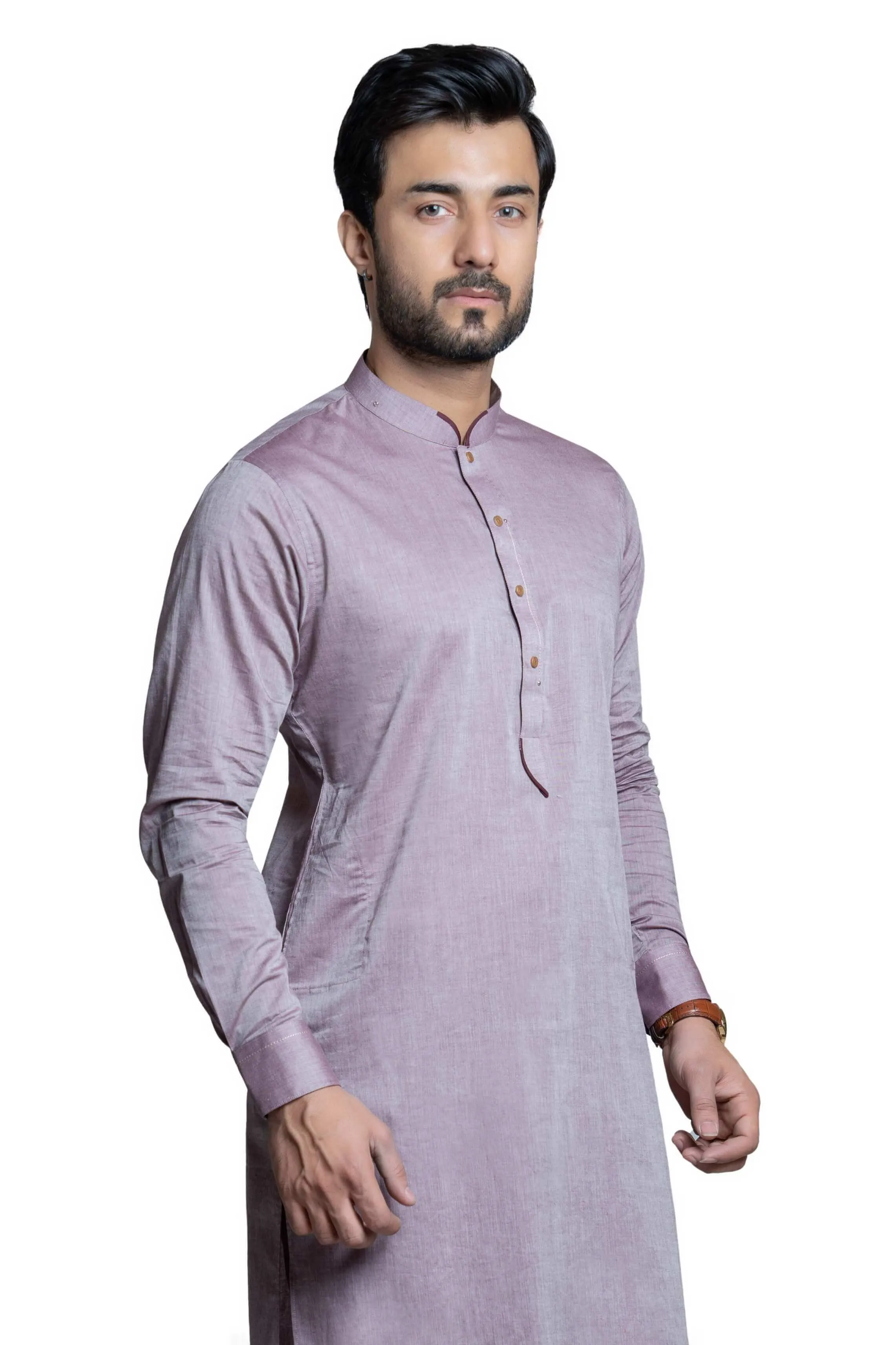 Mauve Chambray Kurta Pant Slim Fit