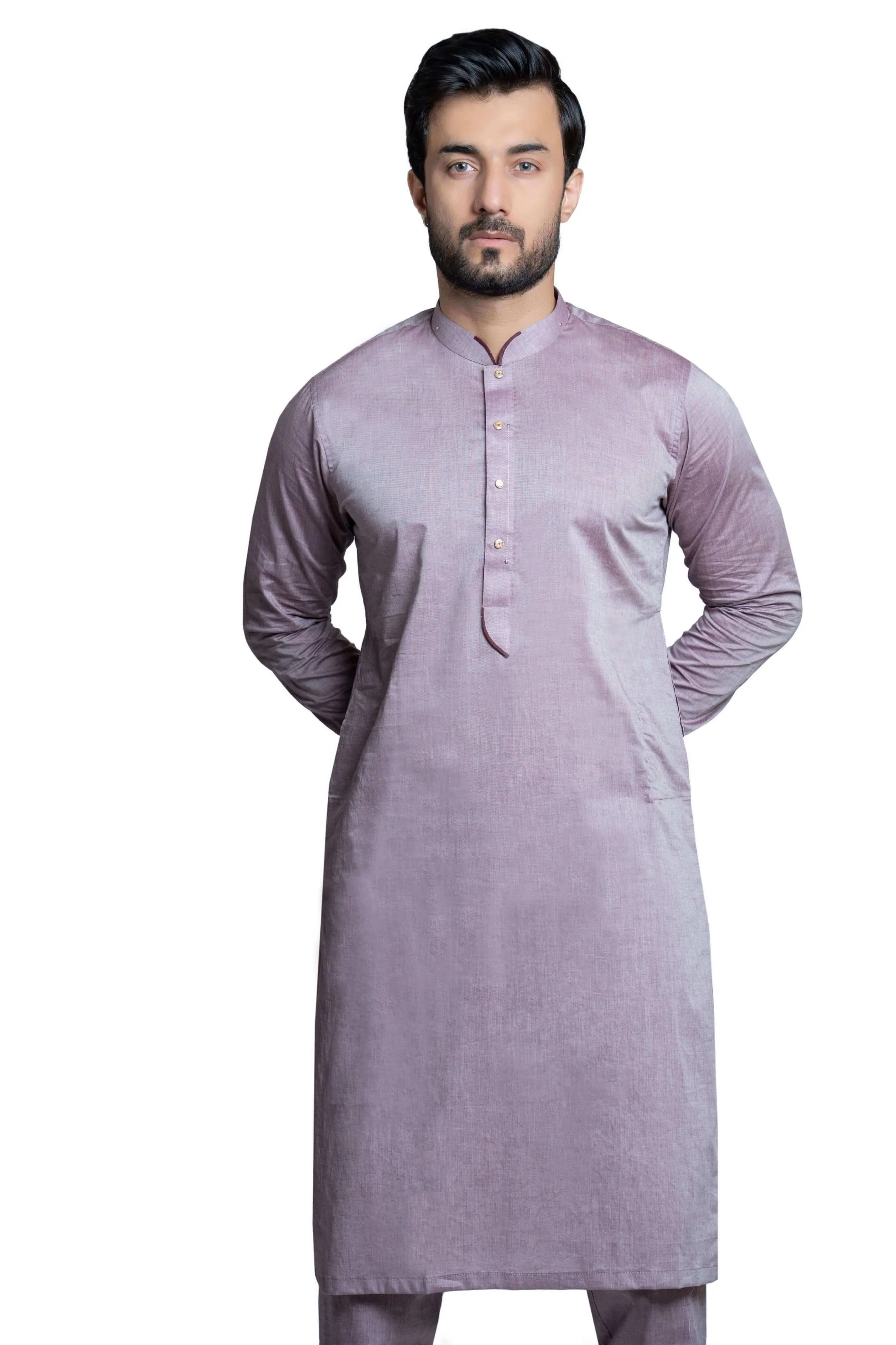 Mauve Chambray Kurta Pant Slim Fit