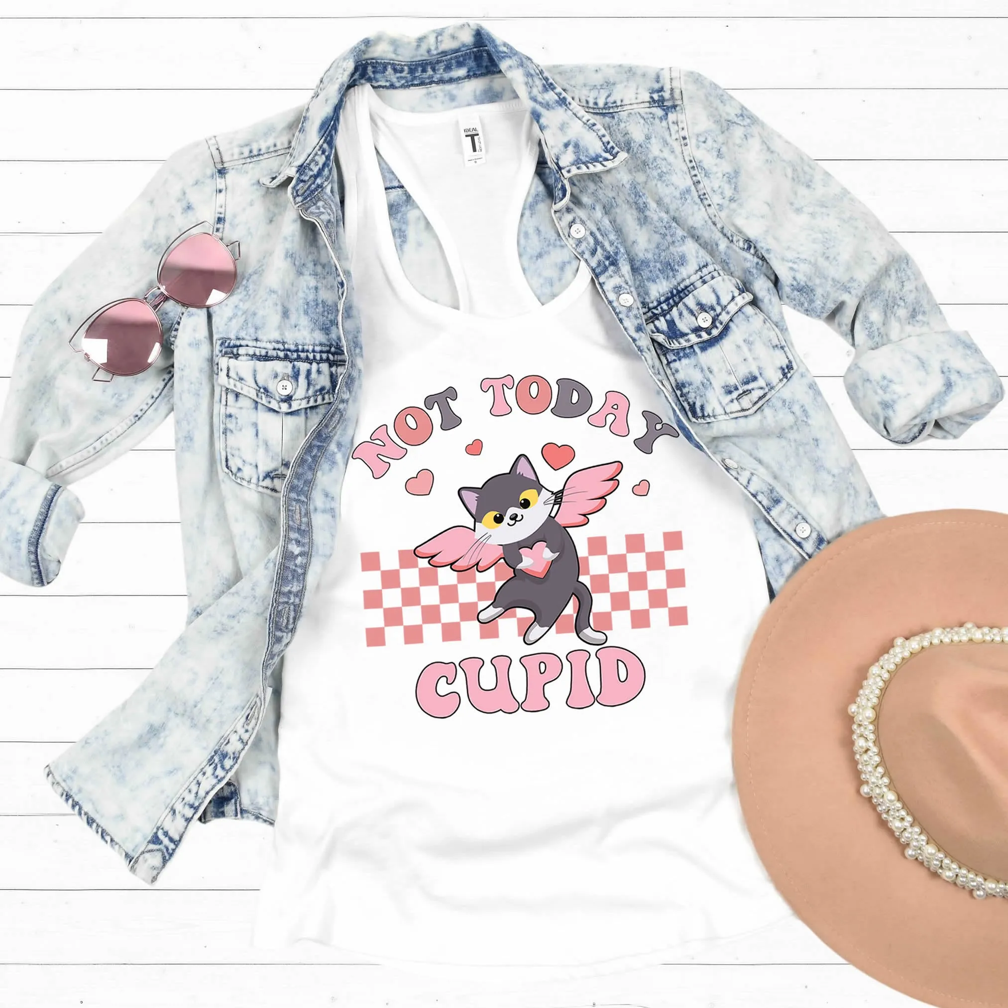 Not Today Cupid Retro Galentines Day Shirt | Funny Valentines Day Gift | Women's Ideal Racerback Tank