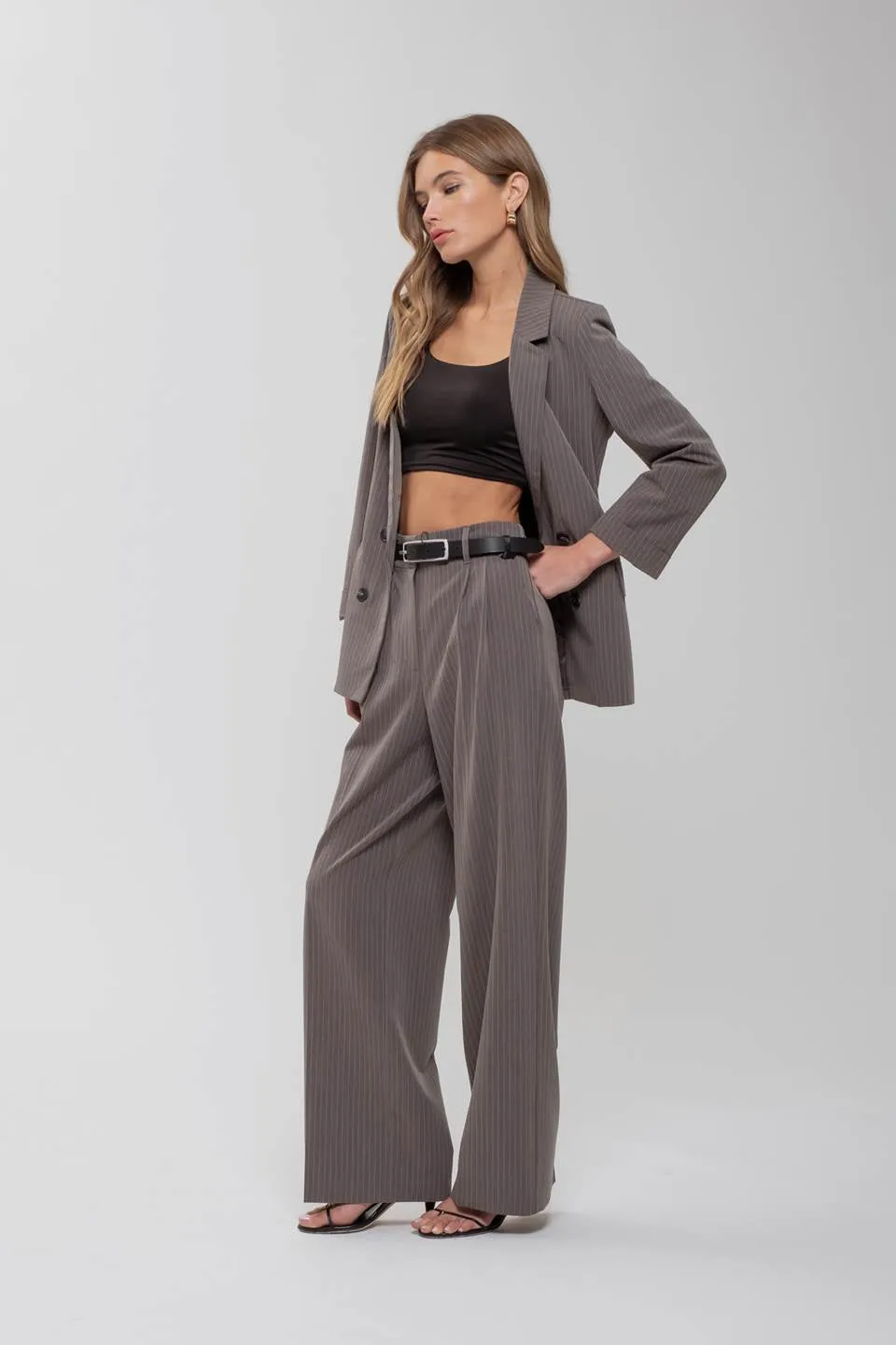 Pilar Pinstripe Notched Collar Blazer